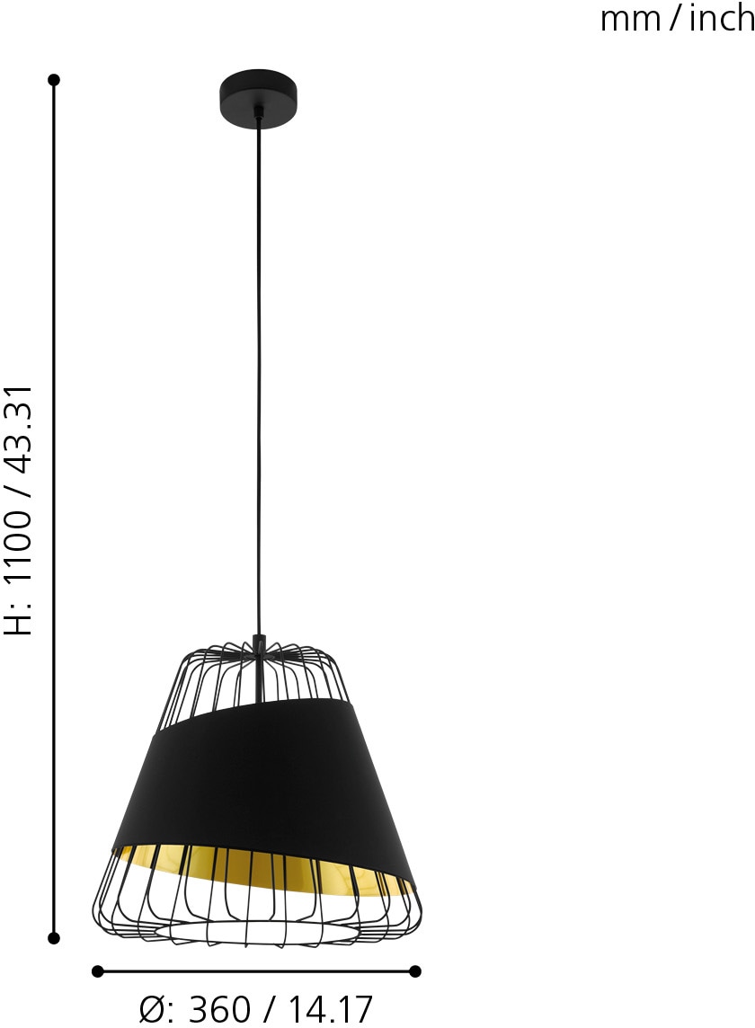 EGLO Hängeleuchte »AUSTELL Pendellampe, E27, IP20, Stahl und Textil, Hängelampe, Lampe« E27 Pendelleuchte, H110 x Ø36 cm, schwarz,gold, 1X60W exkl.