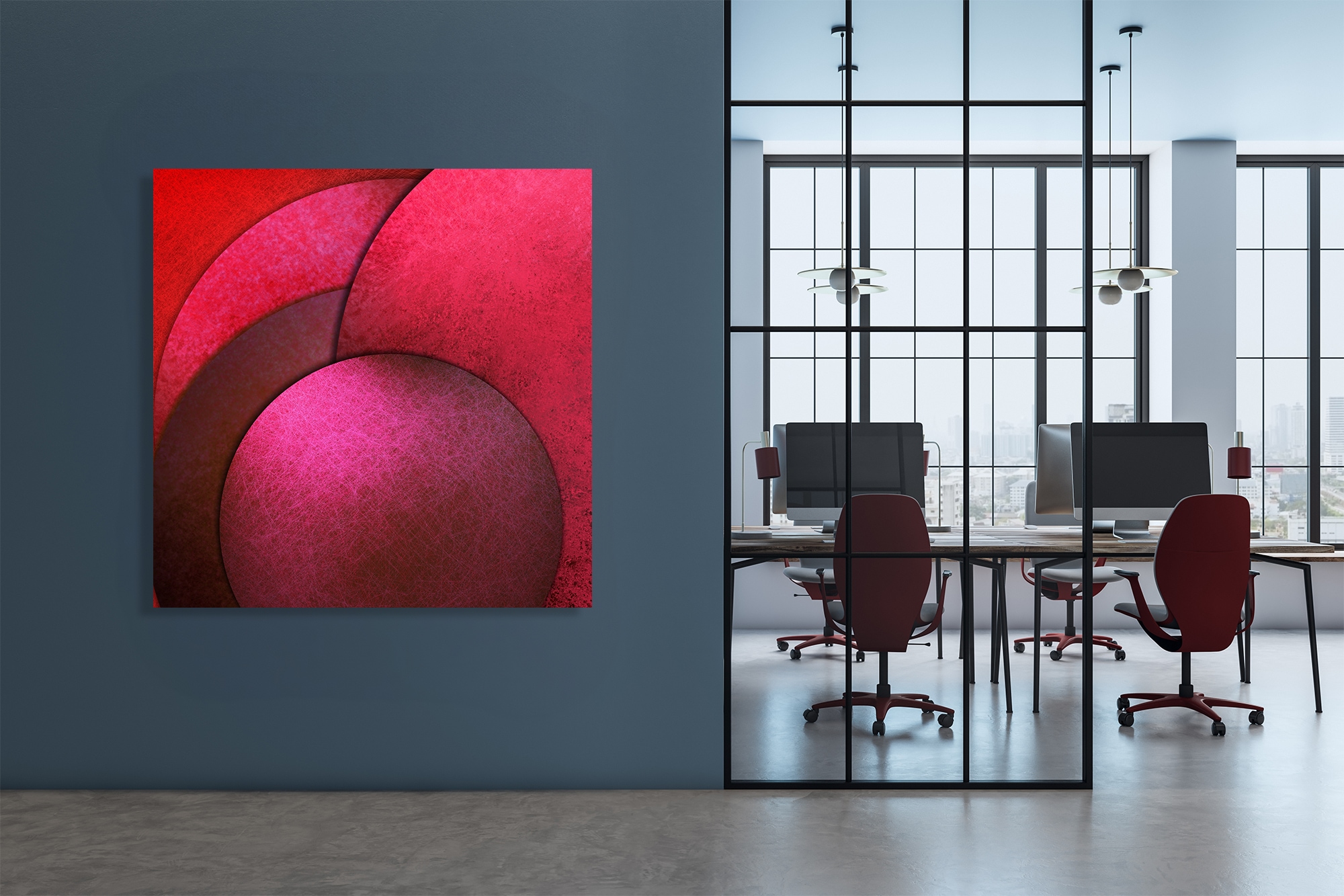 queence XXL-Wandbild »Akustikbild Abstrakt Rot«, Abstrakt-Abstrakte-Art-Formen-Gemälde-Kunst, (1 St.), Einfache Akustiklösung ohne Baumaßnahme, Schalldämmung, Paneele