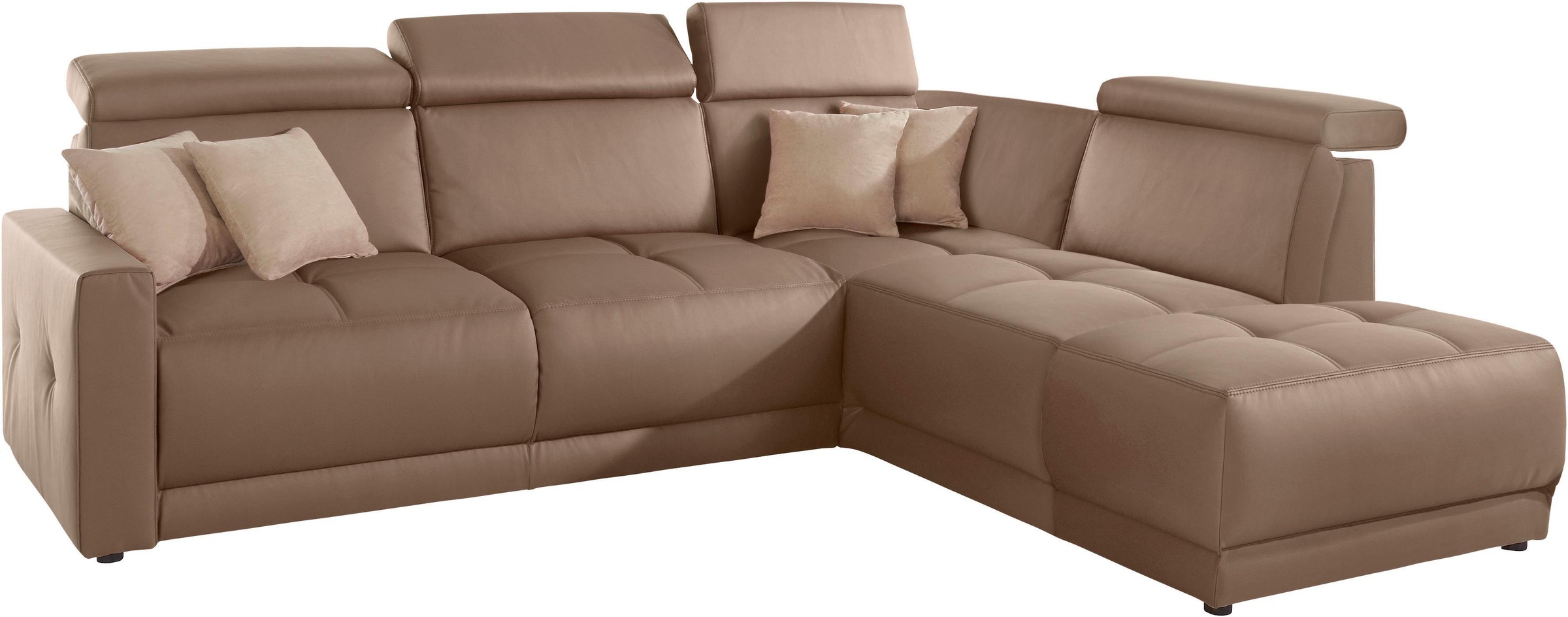 DOMO collection Ecksofa »Ava, moderne Sitzheftung mit toller Doppelnaht, komfortabel, L-Form«, mit Ottomane, inkl. Federkern, wahlweise mit Kopfteilverstellungen