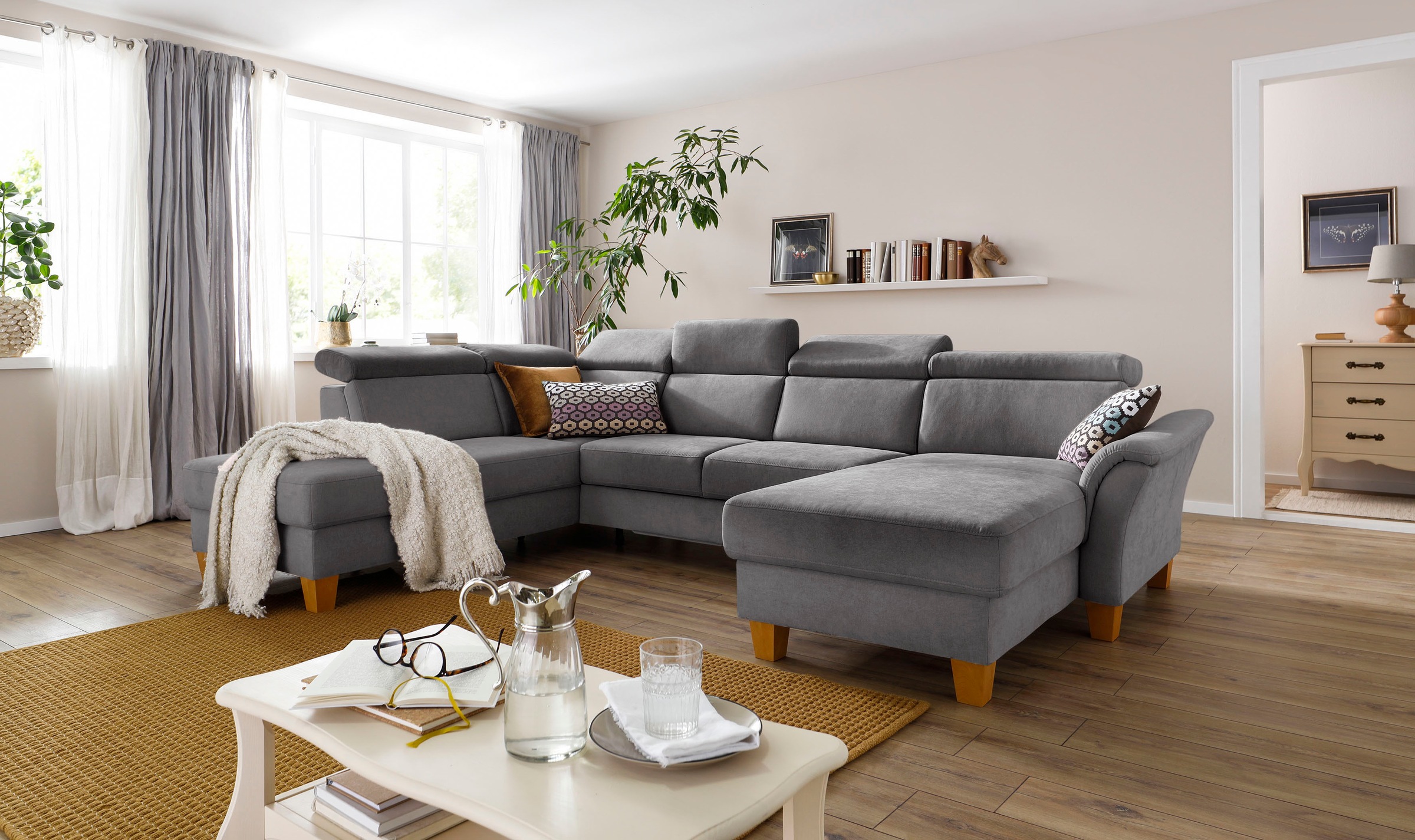 Home affaire Wohnlandschaft »Conville U-Form«, Kopfteilverstellung wahlweise mit Bettfunktion und Bettkasten