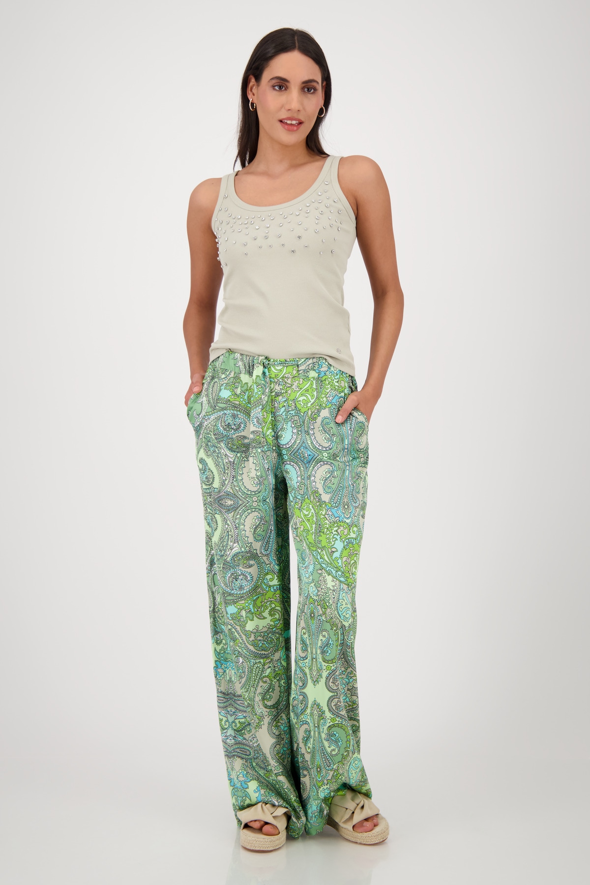 Monari Stoffhose »Hose Paisleydruck 76cm«, Mit ausgestelltem Bein