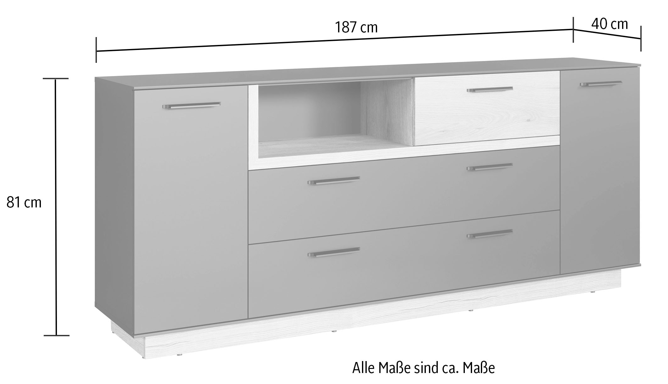 INOSIGN Sideboard »Premont«, (1 St.), ca. 187 cm breit, zweifarbiger Schrank, moderne Eiche, stehend