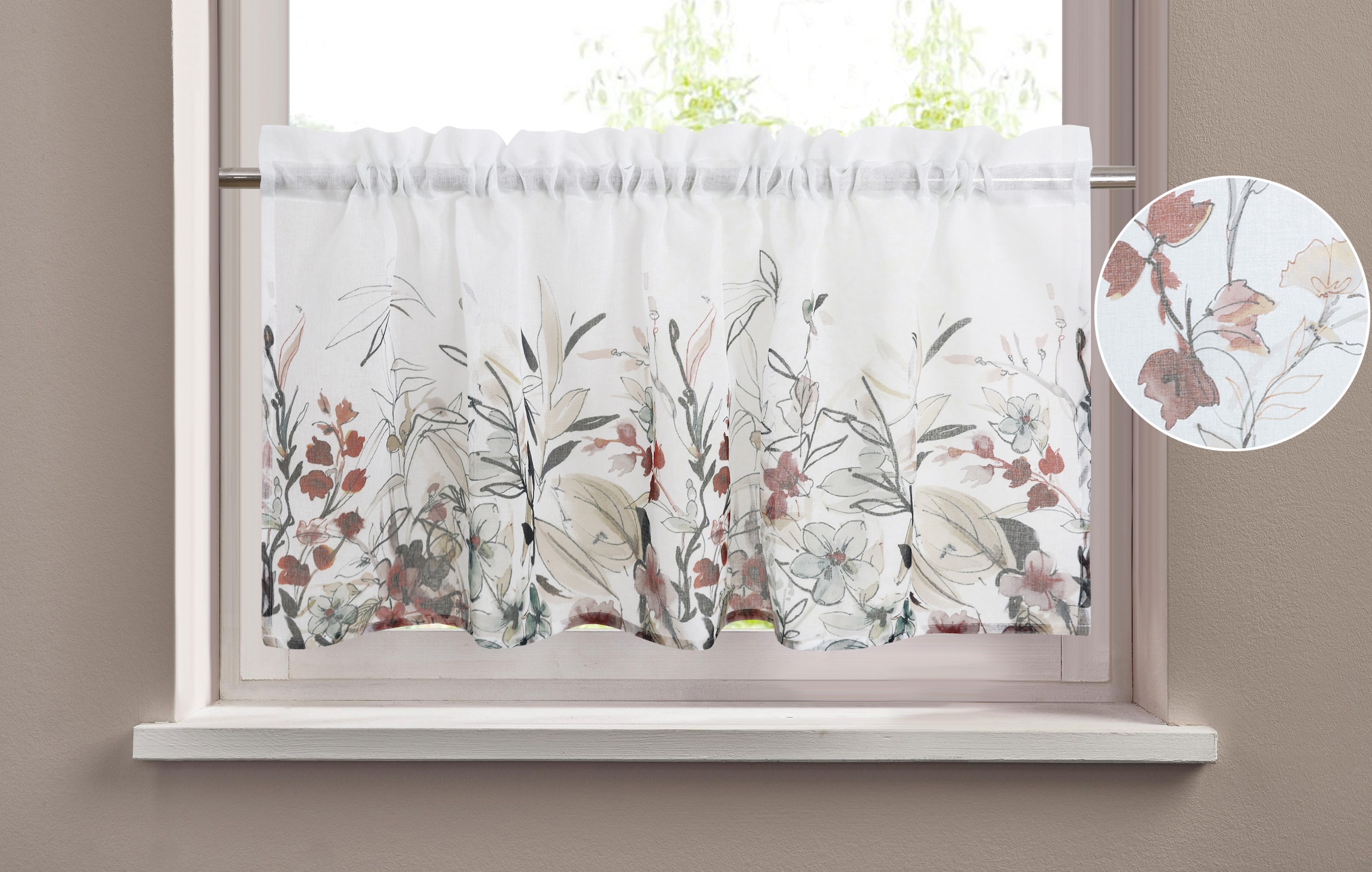 HOME AFFAIRE Scheibengardine »Friesach« Stangendurchzug 1 Stk. tlg. mit Blumenmuster Obermaterial: 100% Polyester 60 cm