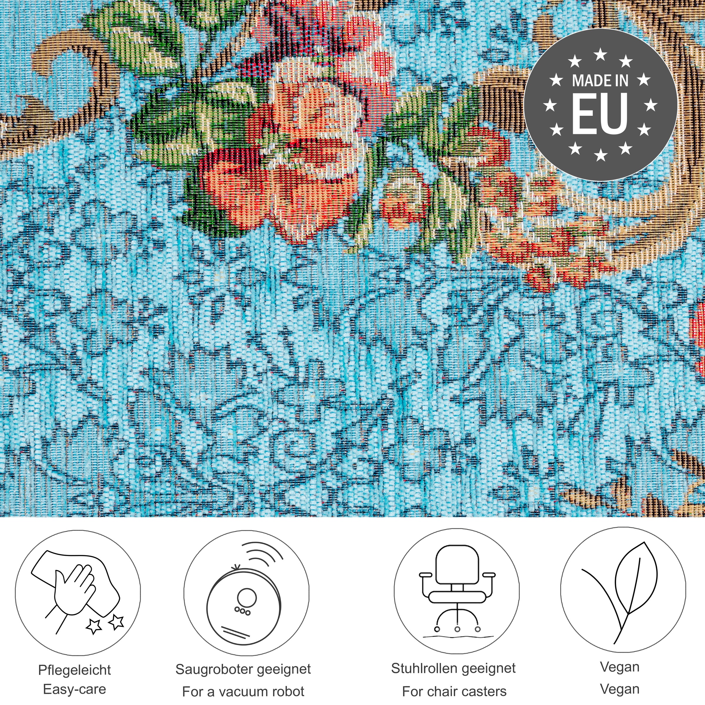 THEKO Teppich »Flomi Floral«, rechteckig, 3 mm Höhe, gewebt, Blumen Design, ideal im Wohnzimmer & Schlafzimmer