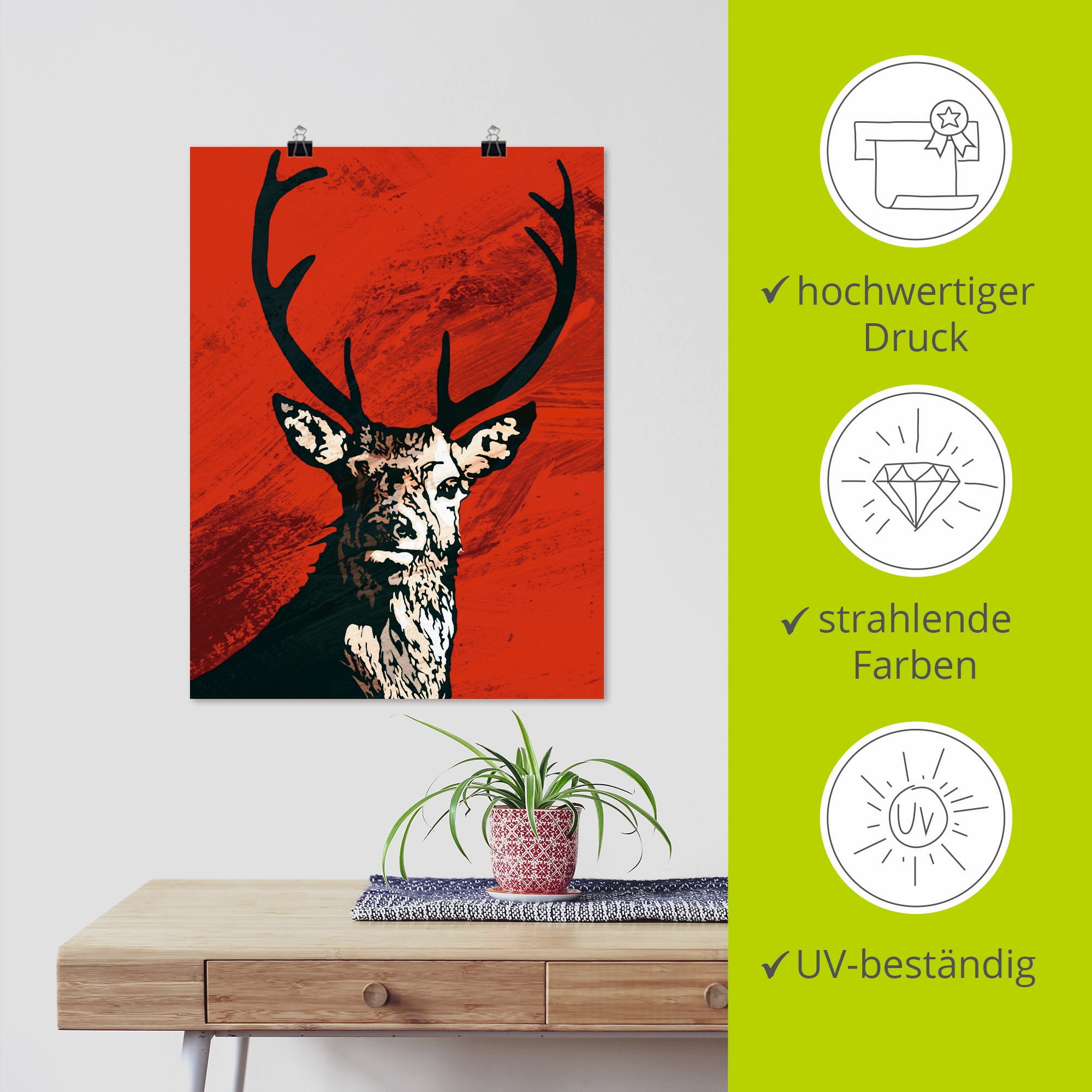 Artland Wandbild »Hirsch«, Wildtiere, (1 St.), als Leinwandbild, Poster in verschied. Größen