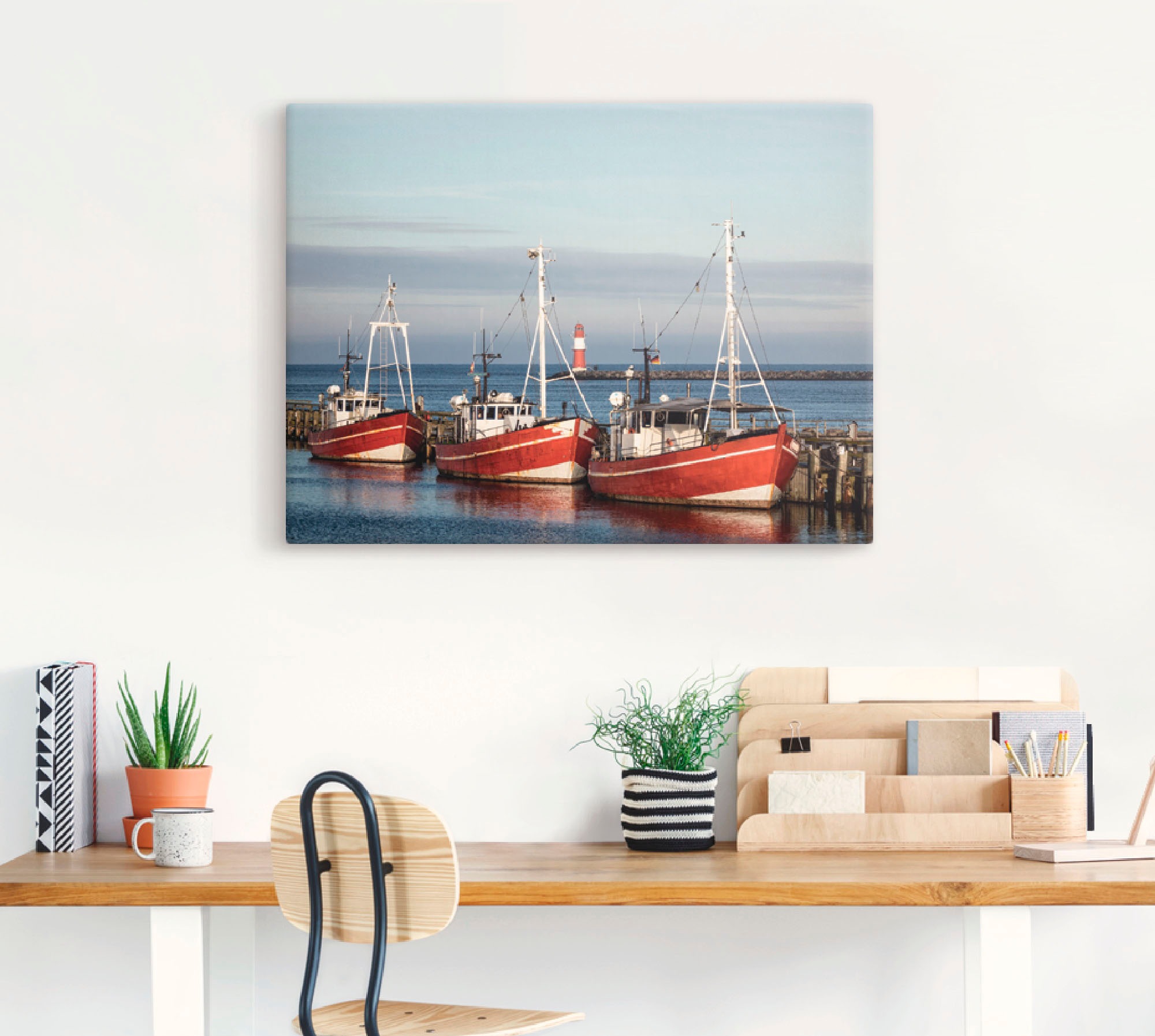 Artland Leinwandbild »Fischerboote und Mole in Warnemünde« Boote & Schiffe günstig online kaufen