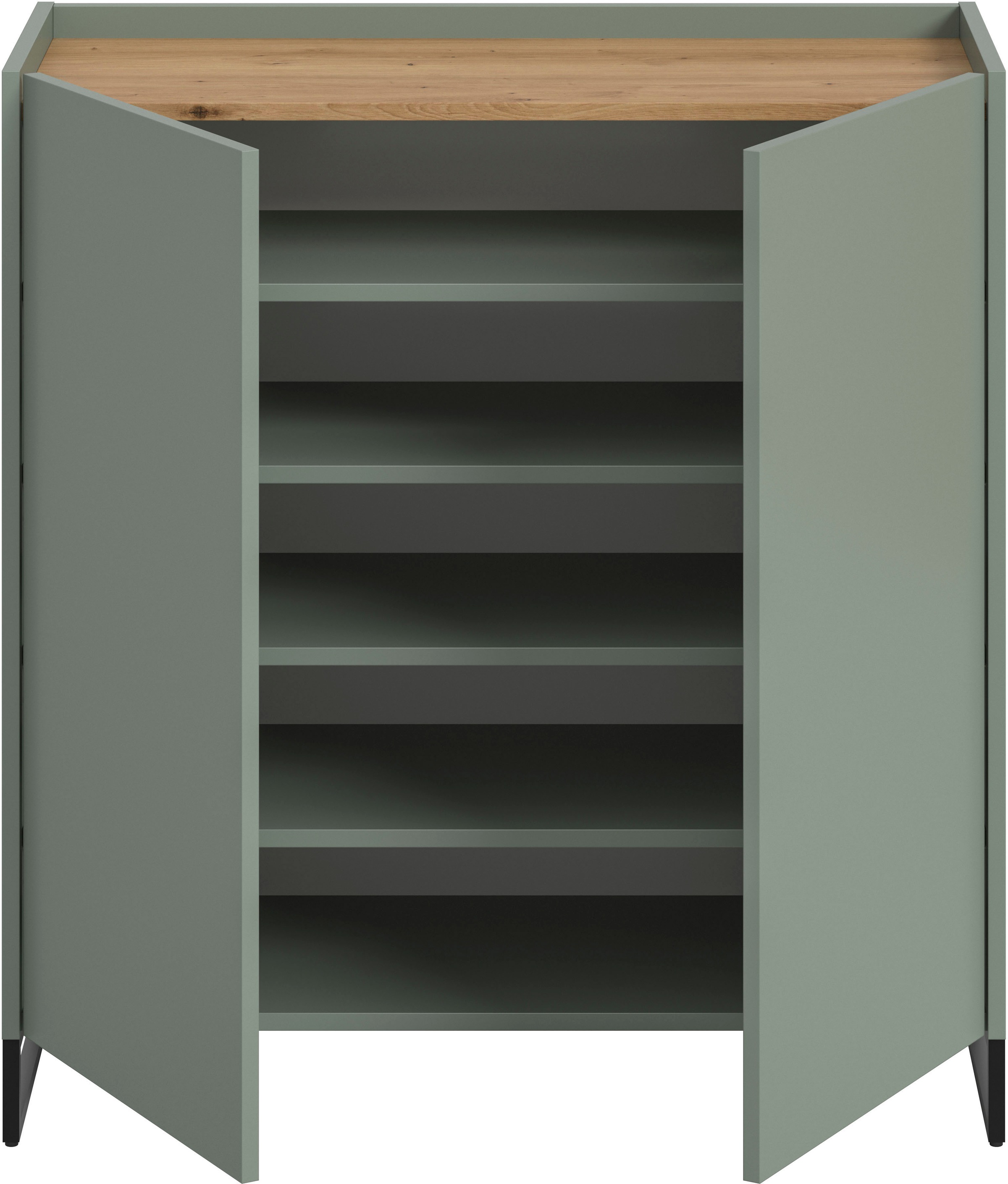 INOSIGN Schuhschrank »EVRID, Breite 90cm, 2 Türen, 5 Einlegeböden, inkl. Metall-Kufenfüße«, (1 St., individuell mit anderen Artikel der Serie EVRID erweiterbar), Schuhkommode, Kommode, Sideboard, Garderobenschrank, Flurkommode
