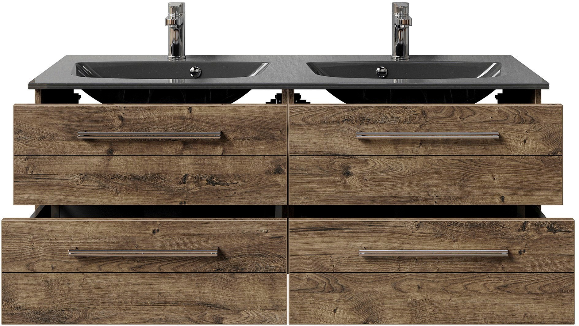 Saphir Waschtisch »Serie 6025 Mineralmarmor-Waschtisch mit Unterschrank, 132 cm breit«, Doppel-Waschplatz mit 4 Schubladen, hängend, verschiedene Ausführungen