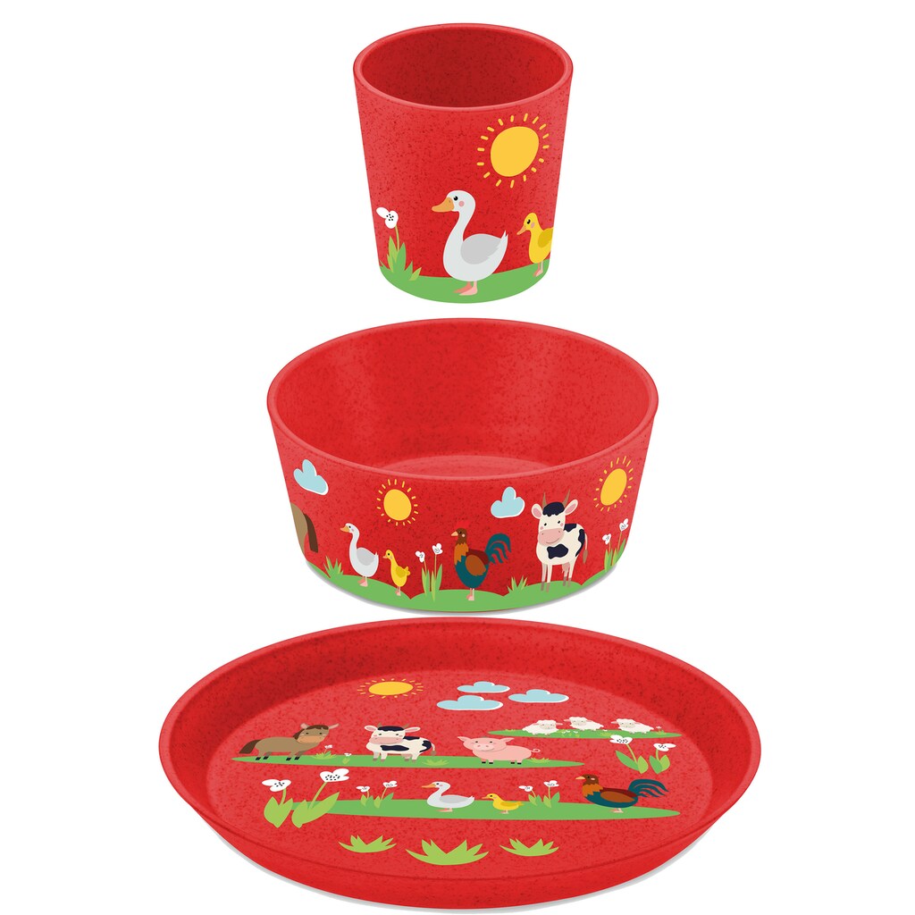 KOZIOL Kindergeschirr-Set »3er-Set Kleiner Teller + Schale + Becher CONNECT FARM«, (Set, 3 tlg., 3er-Set Kleiner Teller + Schale + Becher)