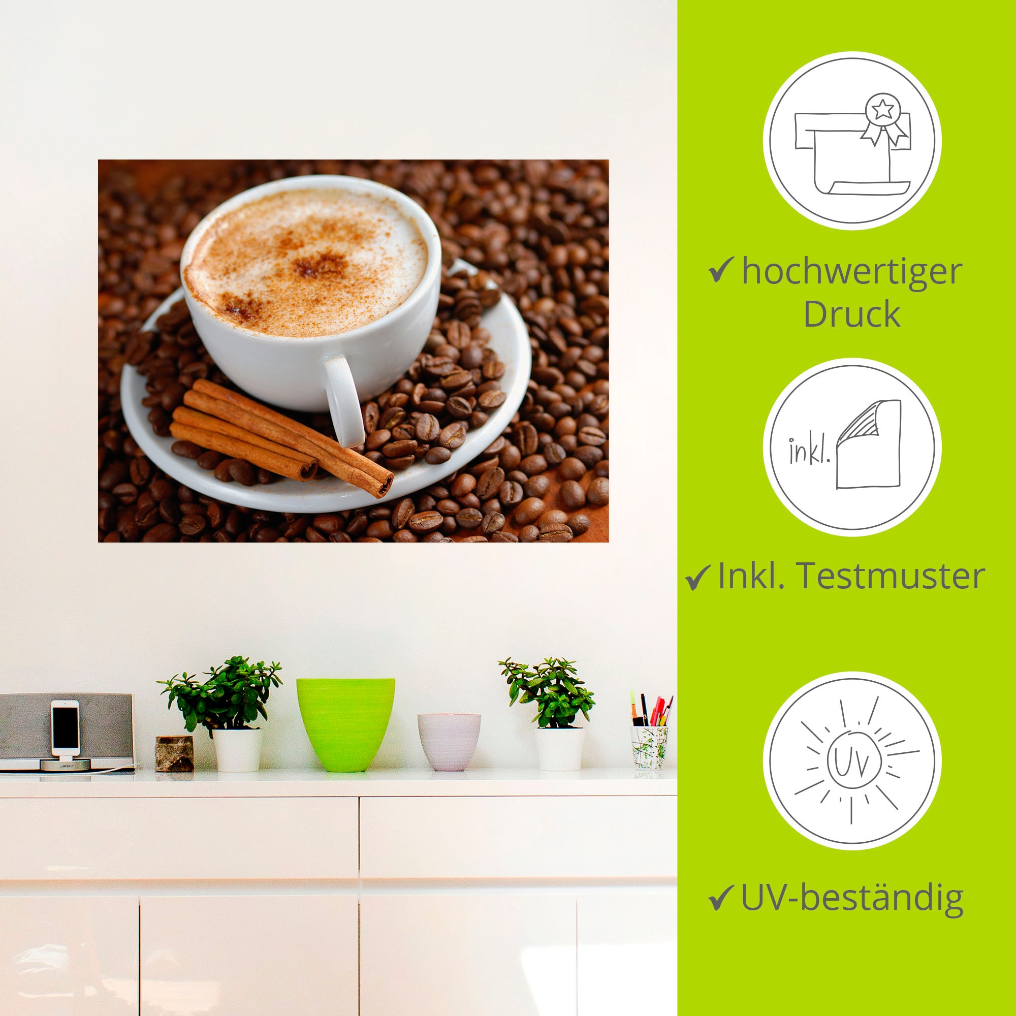 Artland Wandbild »Cappuccino - Kaffee«, Getränke, (1 St.), als Alubild, Outdoorbild, Leinwandbild, Wandaufkleber, versch. Größen