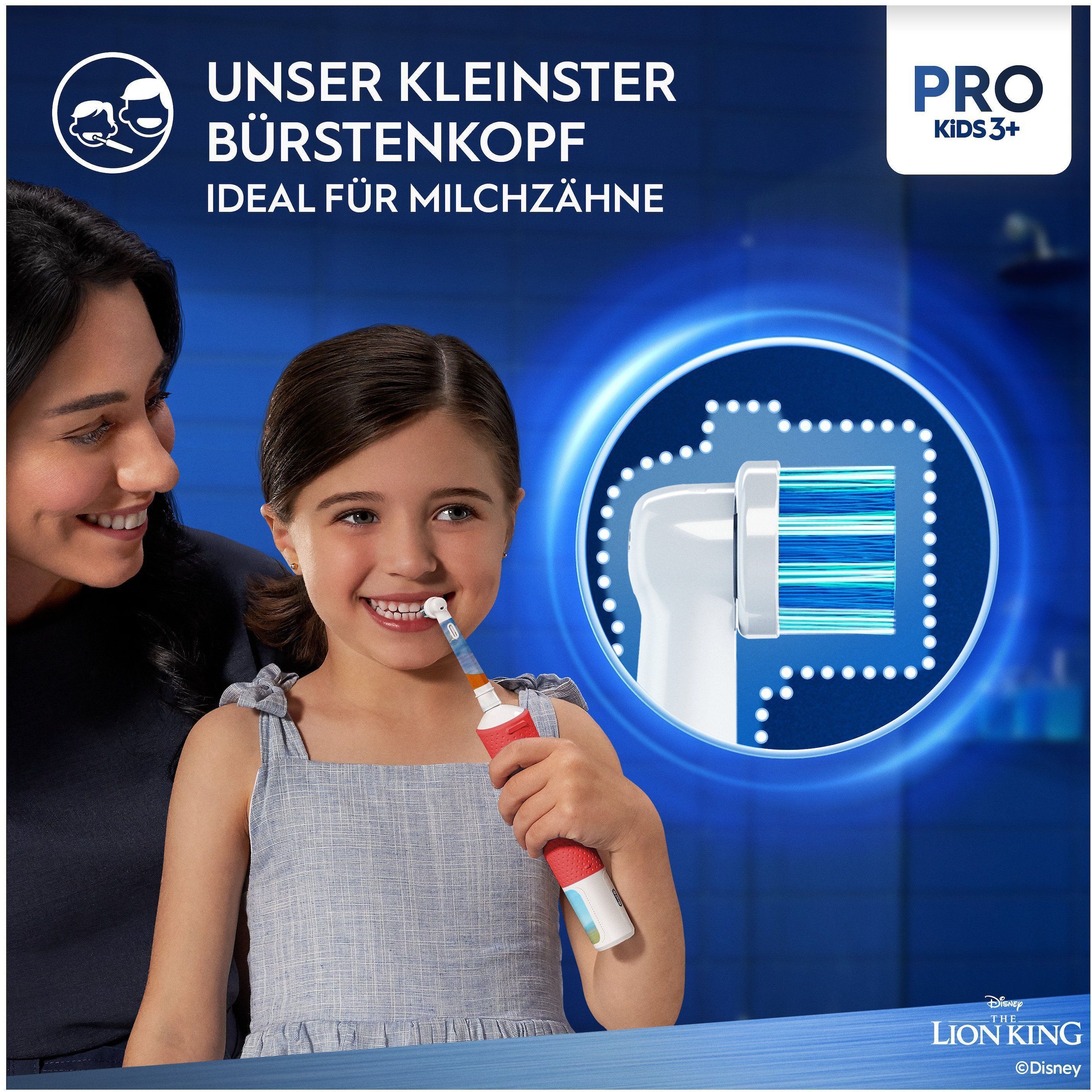 Oral-B Elektrische Kinderzahnbürste »Pro Kids König der Löwen«, 1 St. Aufsteckbürsten, inklusive Sensitiv+ Modus für Zahnpflege, extra weiche Borsten