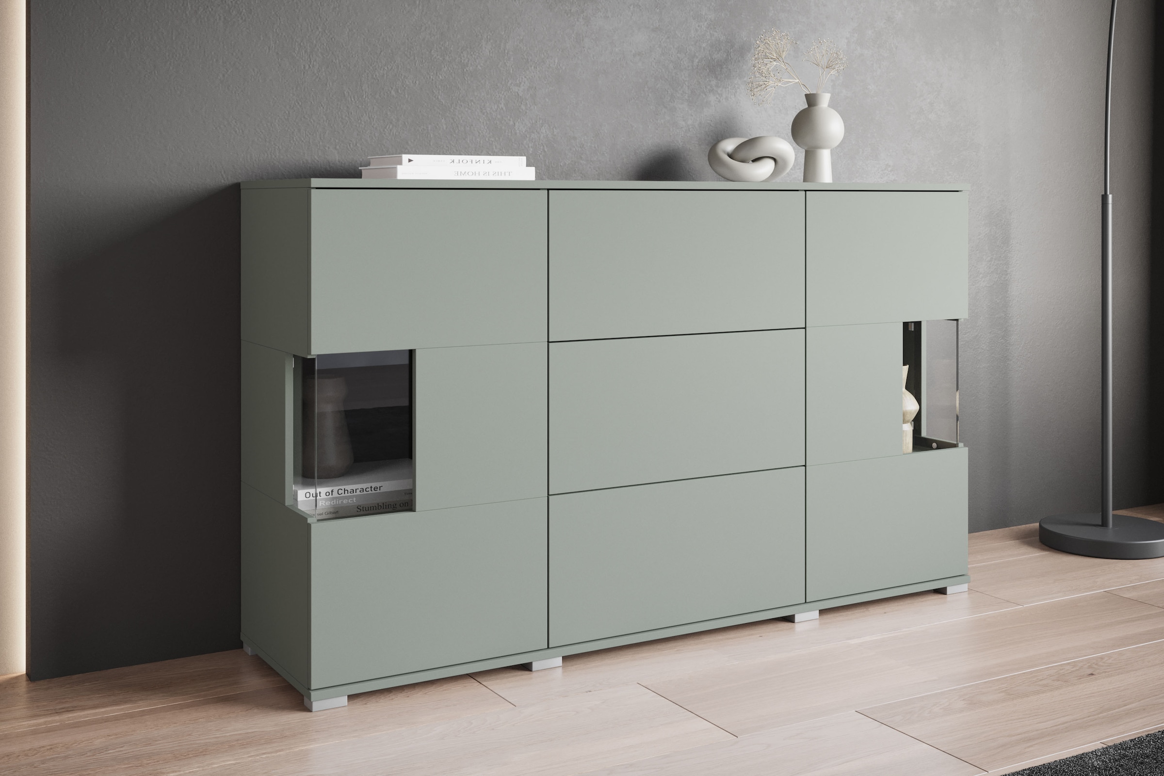 INOSIGN Sideboard »Kenia«, (1 St.), Sideboard mit 3 Schubladen, 6 Fächern, Glastüren, Breite 150 cm
