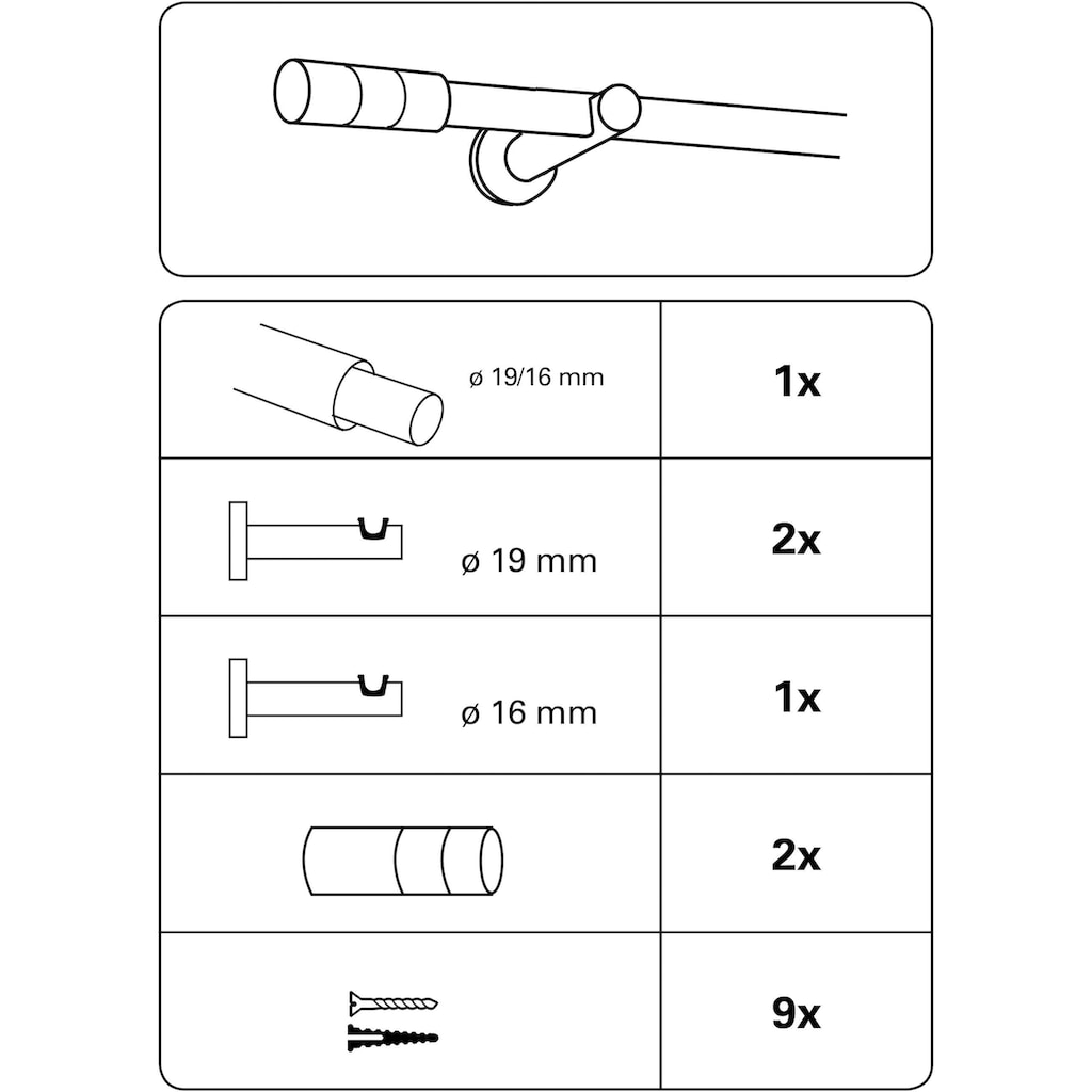 GARDINIA Gardinenstange »Gardinenstangen Set Metall«, 1 läufig-läufig, ausziehbar