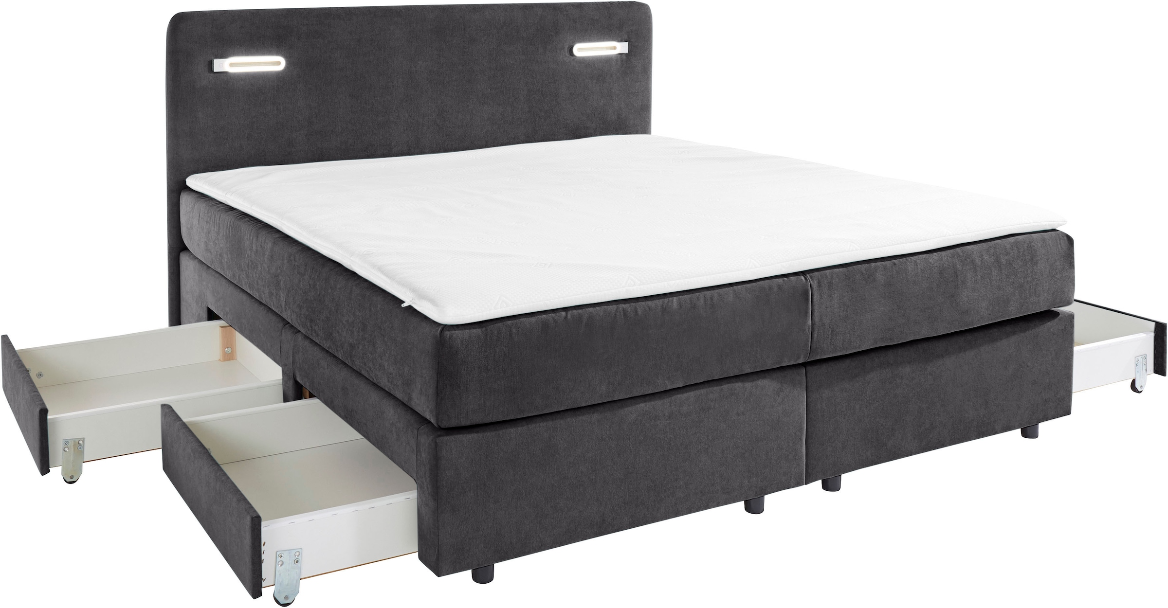 INOSIGN Boxbett »Luan«, Schubkästen, LED-Beleuchtung und Topper, in Breite 120 cm und 180 cm
