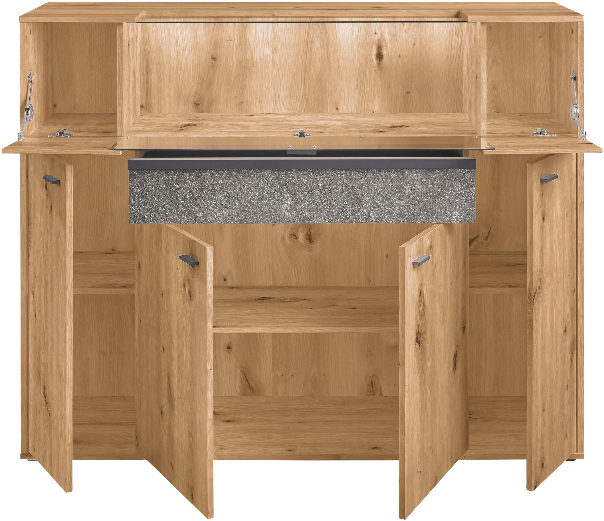 set one by Musterring Highboard »Deltona«, inklusive Beleuchtung, Glasklappe und Zierelement, B154 x H122 cm