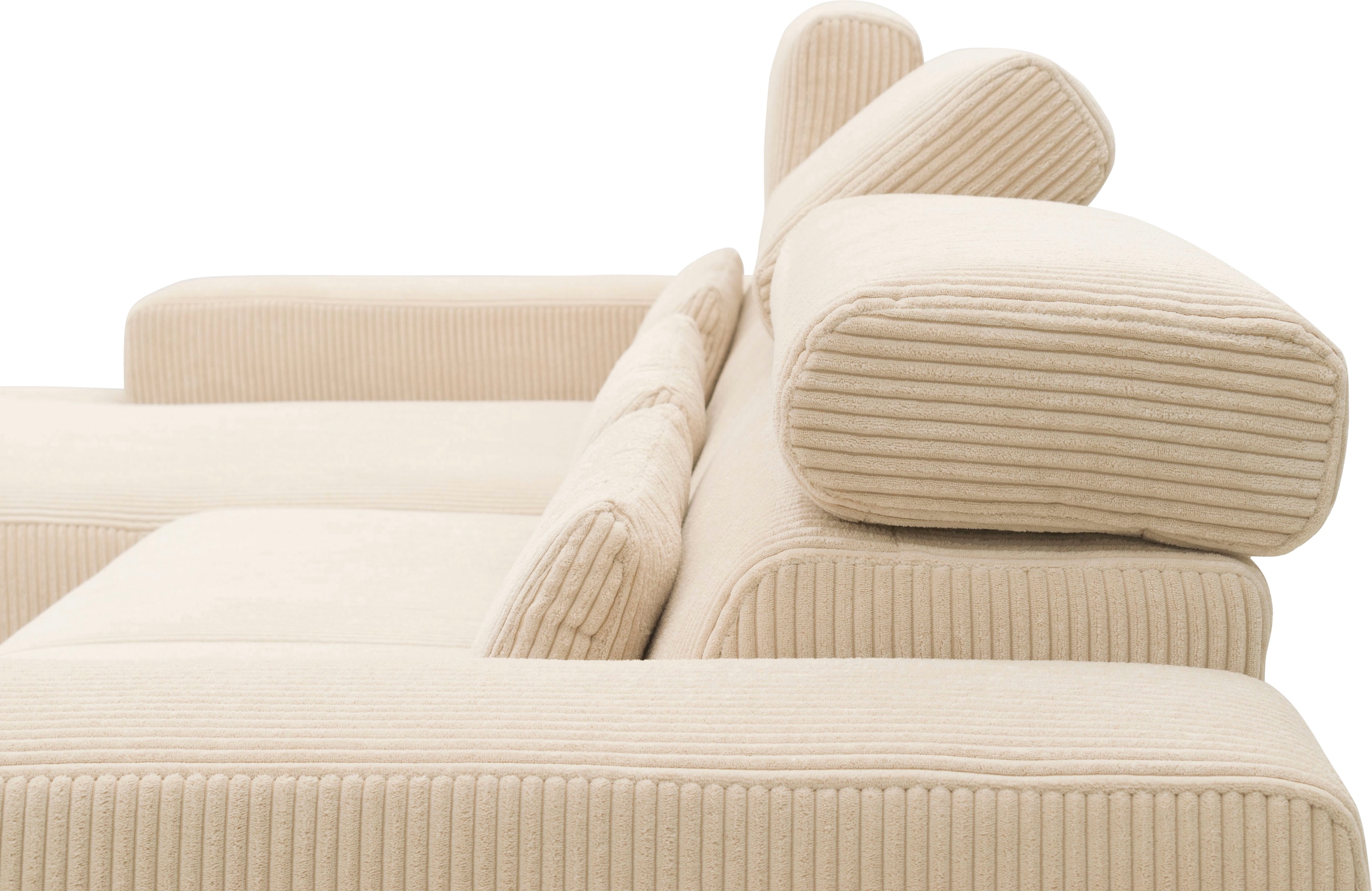 DOMO collection Ecksofa »Brandon B/T: 289/177 cm, belastbar bis 140kg/ Sitz, L-Form«, mit Sitztiefenverstellung, Cord, creme