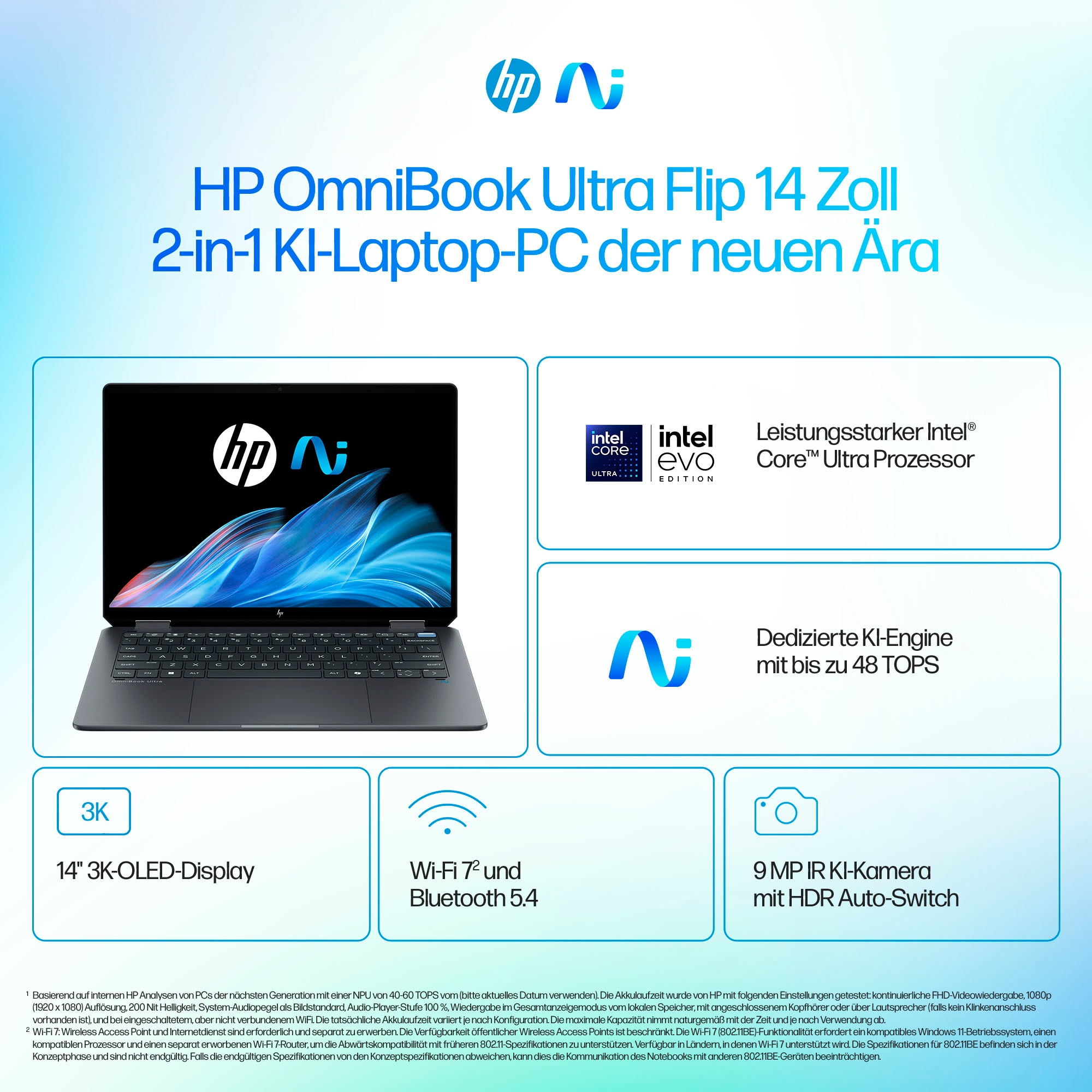 HP Convertible Notebook »OmniBook Ultra Flip 14-fh0091ng«, 35,6 cm, / 14 Zoll, Intel, Core Ultra 9, ARC, 1000 GB SSD