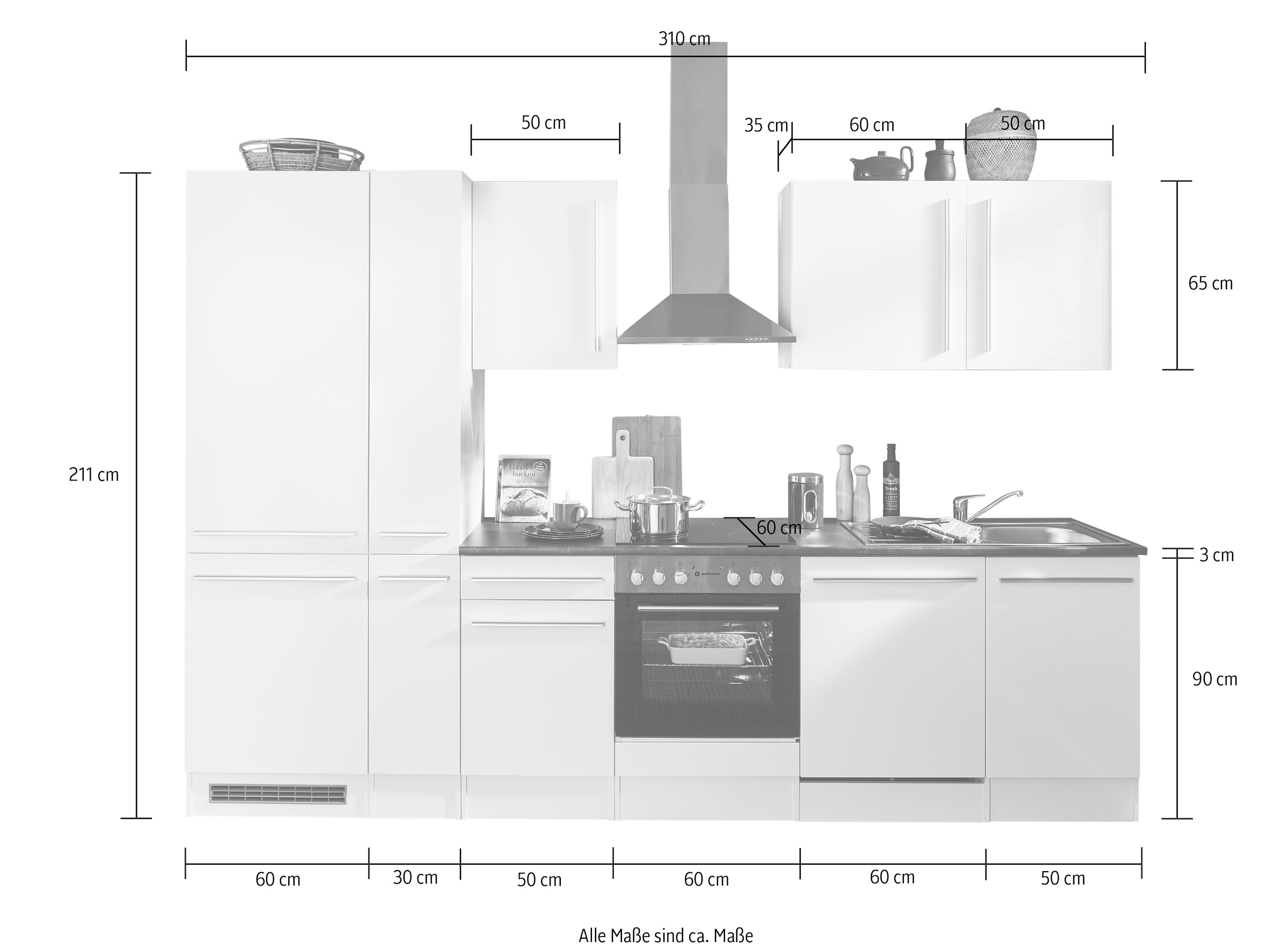 Küchenzeile bestellen Breite Geräten mit »Jazz«, wahlweise E- Balculina cm, online 310 by BASIC
