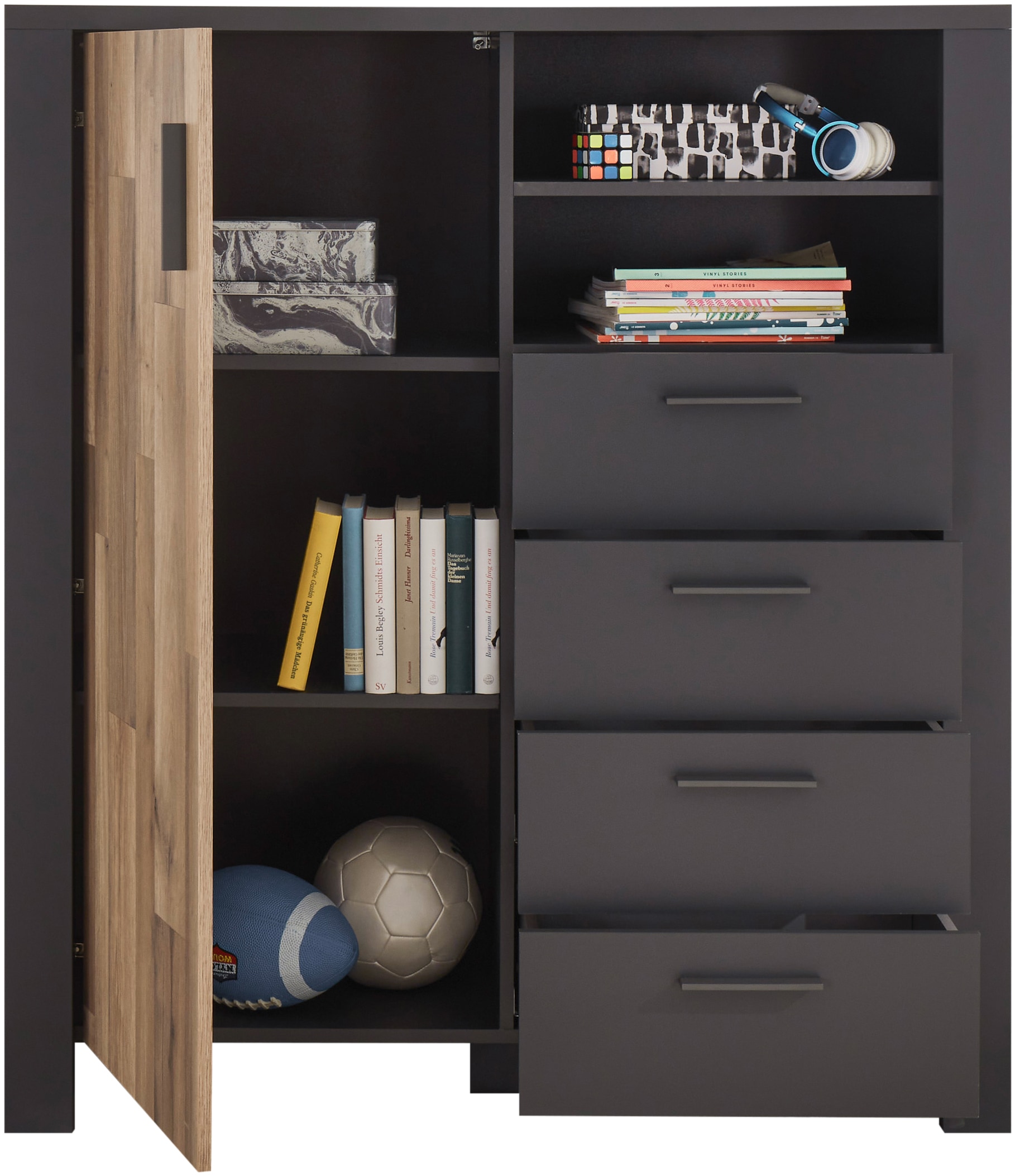 Begabino Schubkastenkommode »Dallas Hochkommode, Sideboard, Wäscheschrank«, mit Schubkästen, Schrank in Montana Oak-Graphit