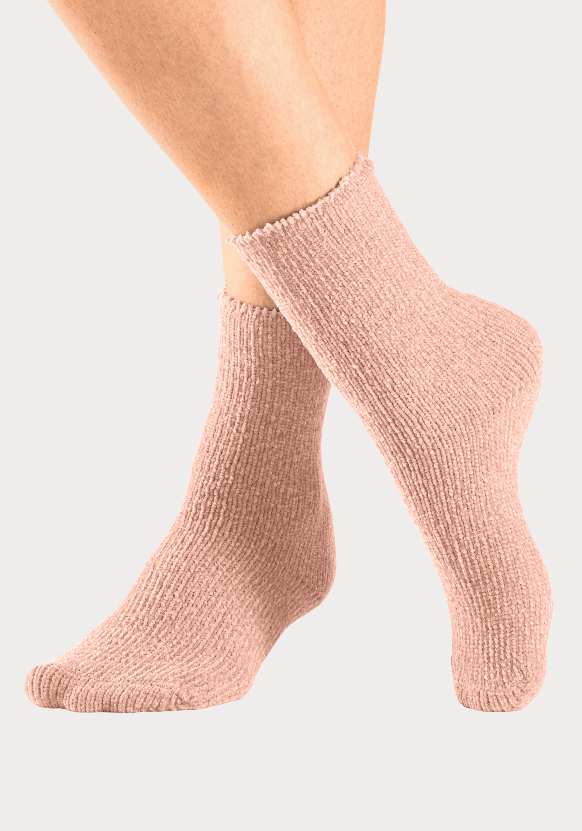 Lavana Kuschelsocken, (Packung, 5 Paar), Bettsocken aus weichem, leicht glänzendem Chenillegarn