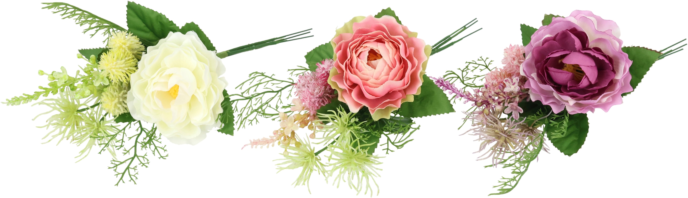 I.GE.A. Kunstblume »Rosenzweig 3er«, 24cm Kunstrosen Rosenstrauß künstlich Strauß Seidenblume Blumenstrauß