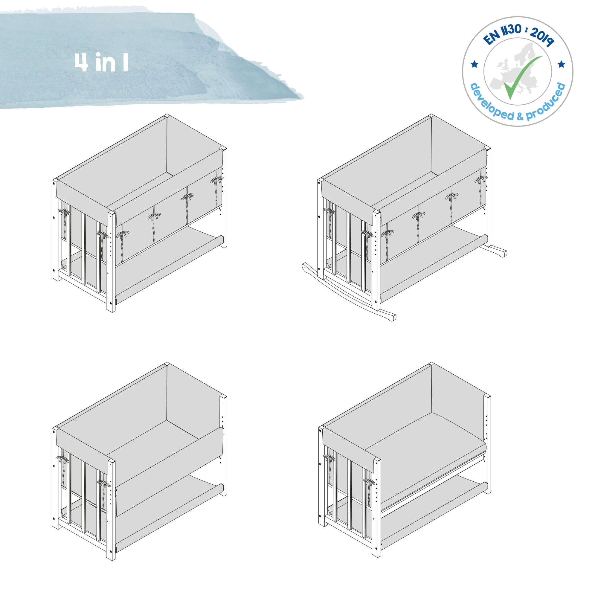 roba® Stubenbett »4 in 1, Indibär, weiß«, zu Wiege, Elternbett oder Bank umbaubar