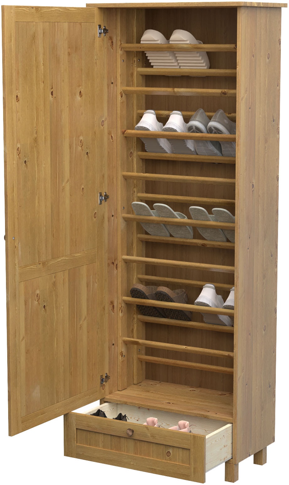 Home affaire Schuhschrank »Juventus«, (1 St.), aus massiver Kiefer, Breite 67cm, Höhe 180 cm