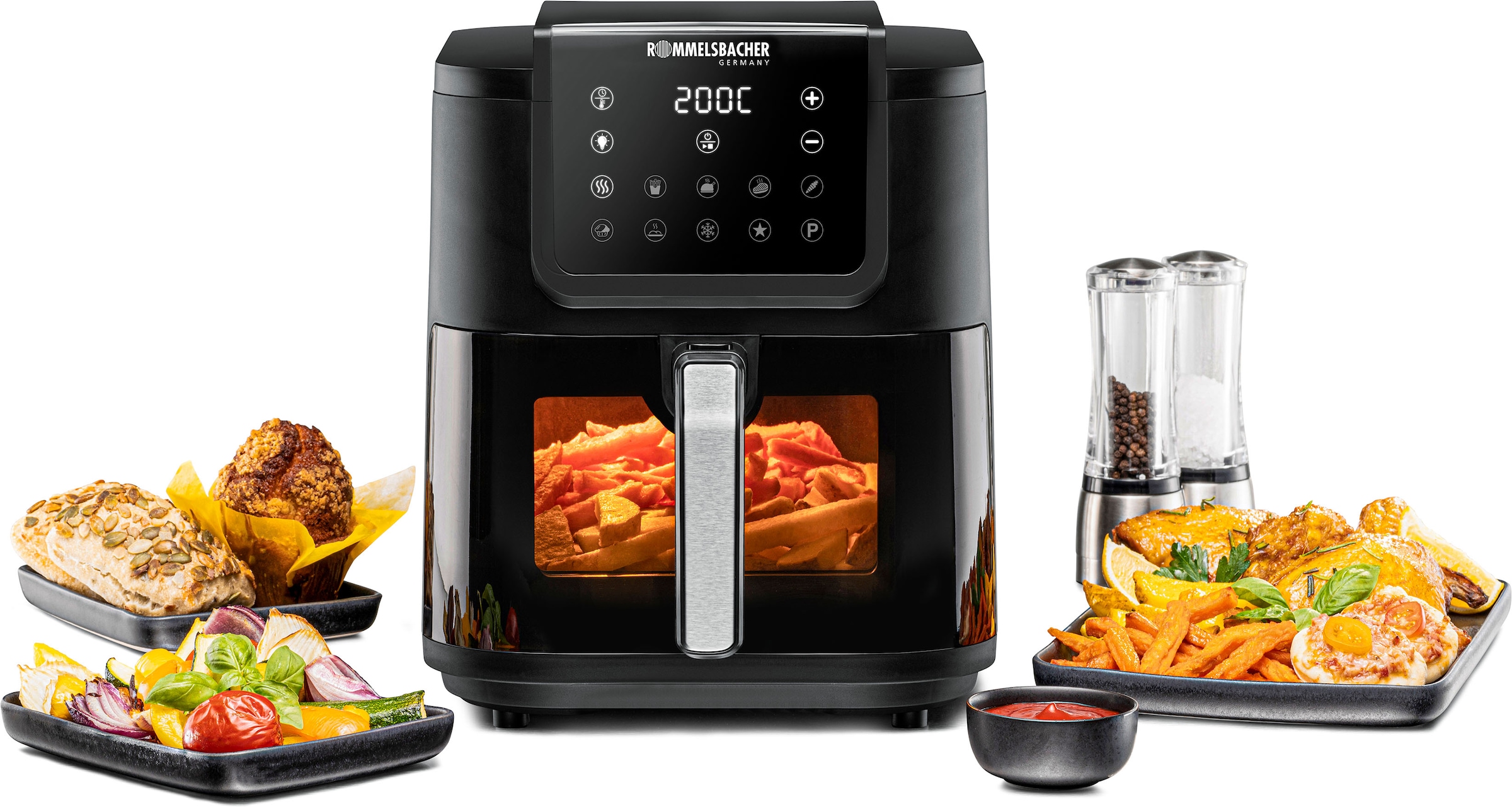 Rommelsbacher Heißluftfritteuse »FRH 1700« 1700 W XXL Frittier-/Backkorb mit 8 l Volumen, für bis zu 1000 g Pommes