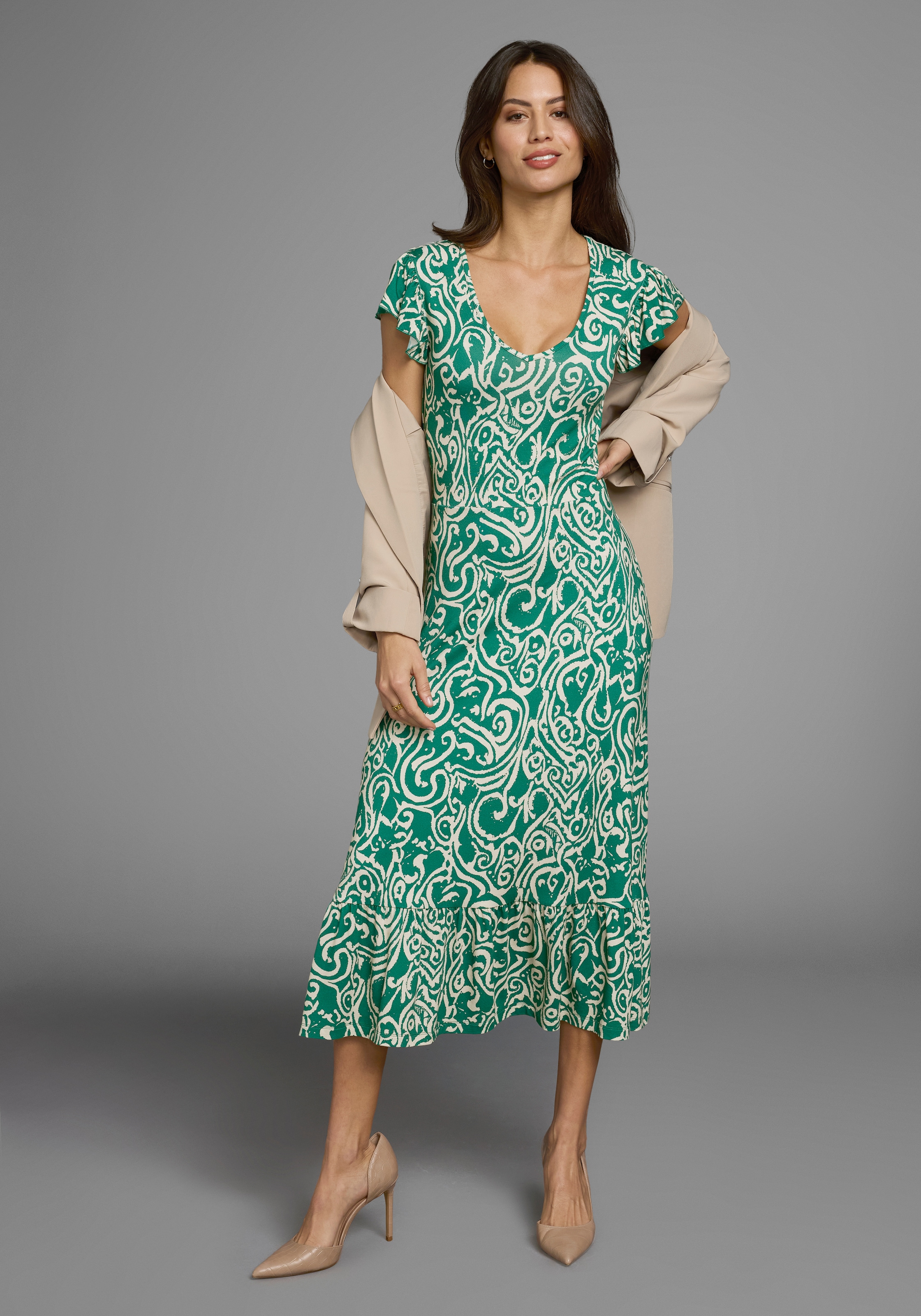 Laura Scott Sommerkleid, mit Alloverdruck & leicht gerafften Flügel-Ärmeln - NEUE KOLLEKTION
