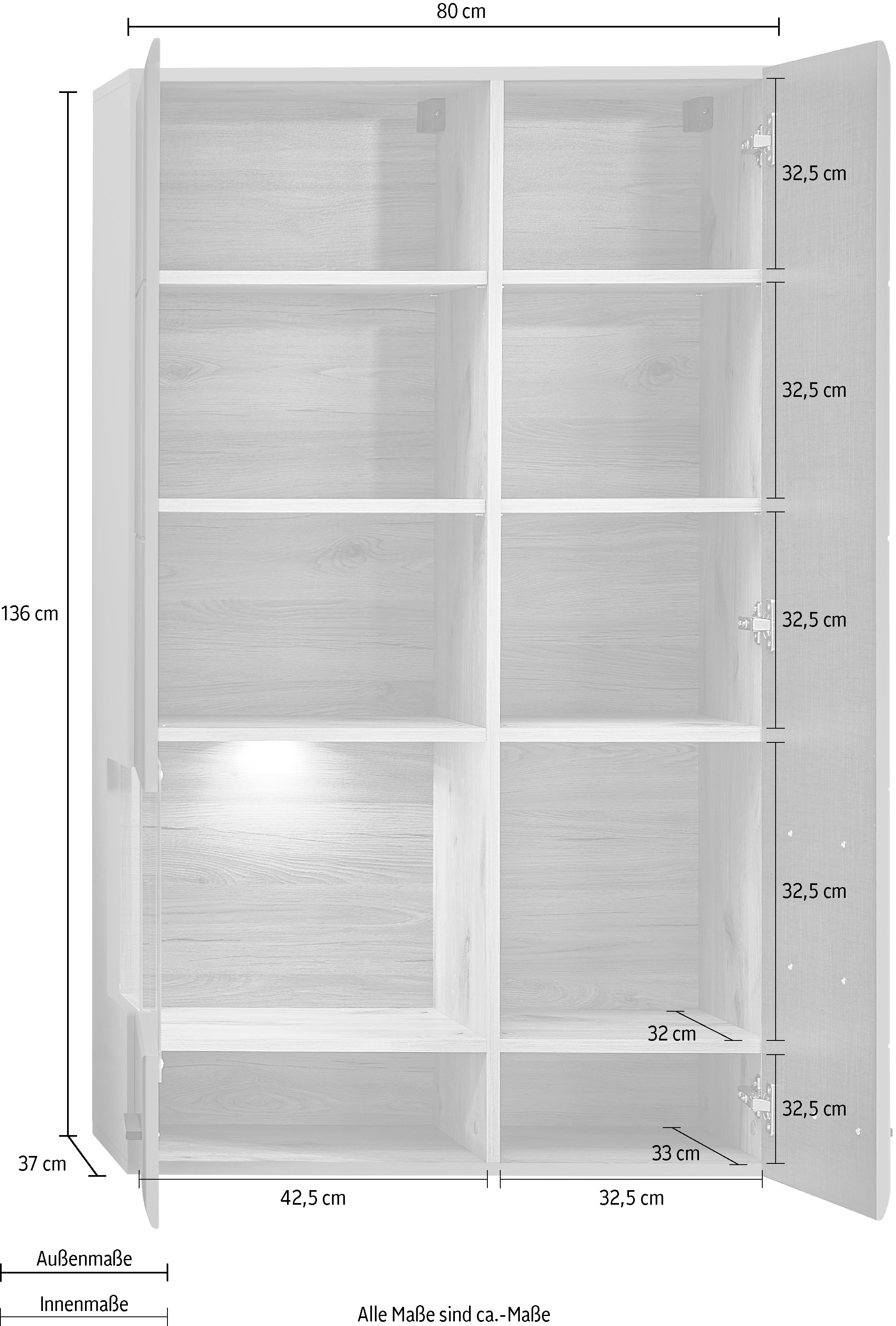 Innostyle Hängevitrine »FUN PLUS II«, 1 Glastür, 1 Holztür, 10 Fächer, Softclose, ABS Kantenschutz