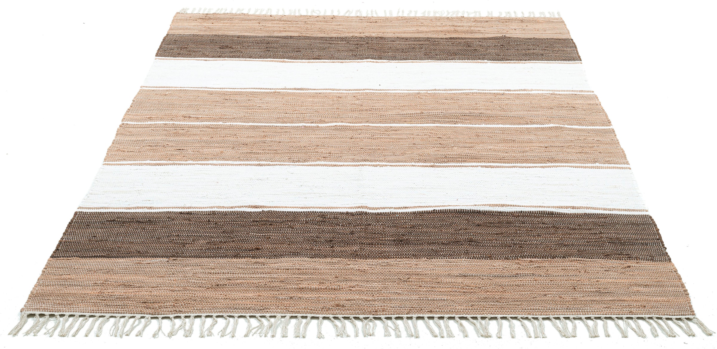 THEKO Teppich »Stripe Flachgewebe, mit kaufen Cotton«, auf rechteckig, reine handgewebt, Raten Fransen Baumwolle, gestreift