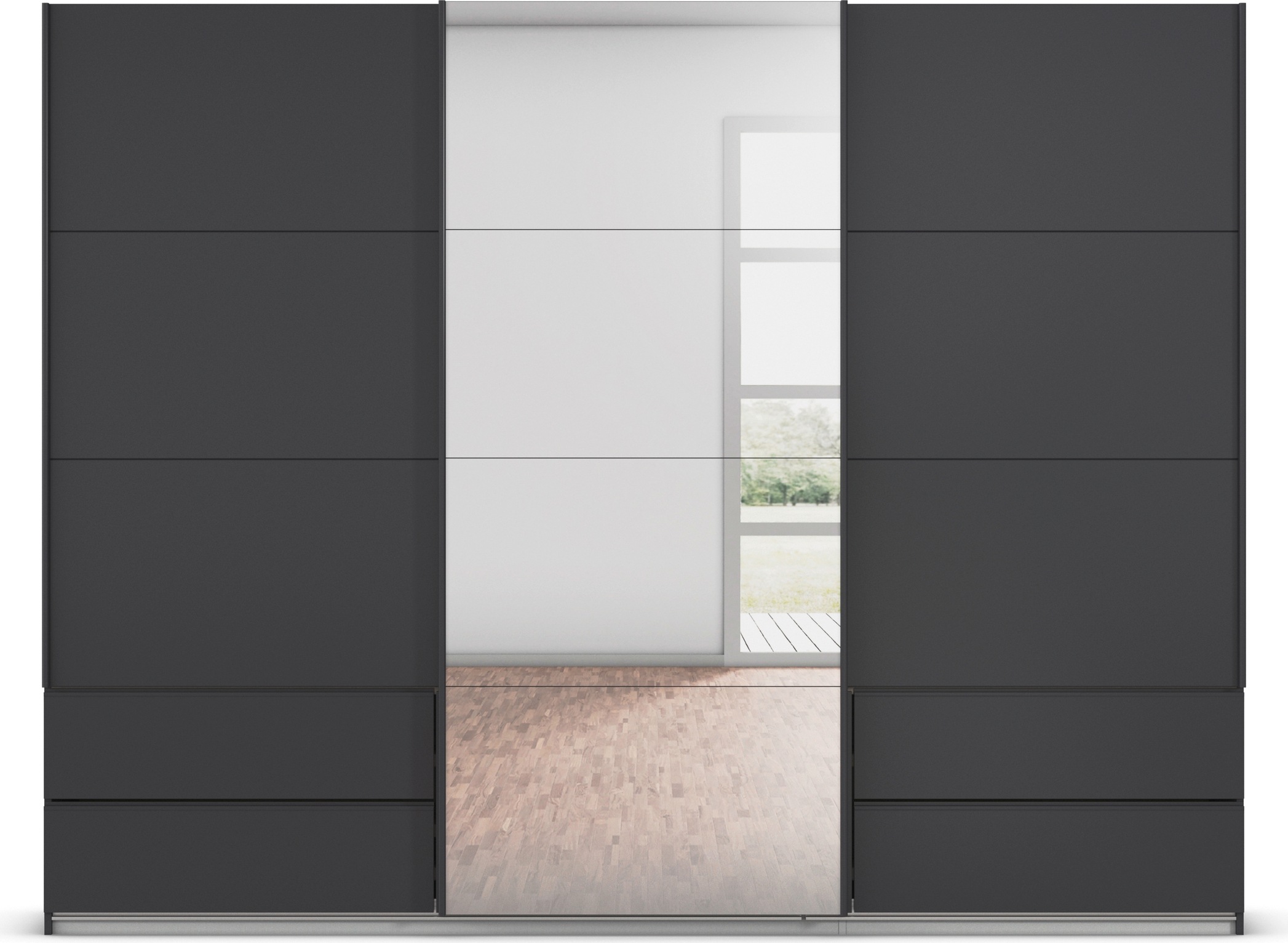rauch Schwebetürenschrank »Kleiderschrank Schrank Garderobe Wäscheschrank ELARA mit Spiegel«, praktische Schubladen optional farblich abgesetzt MADE IN GERMANY