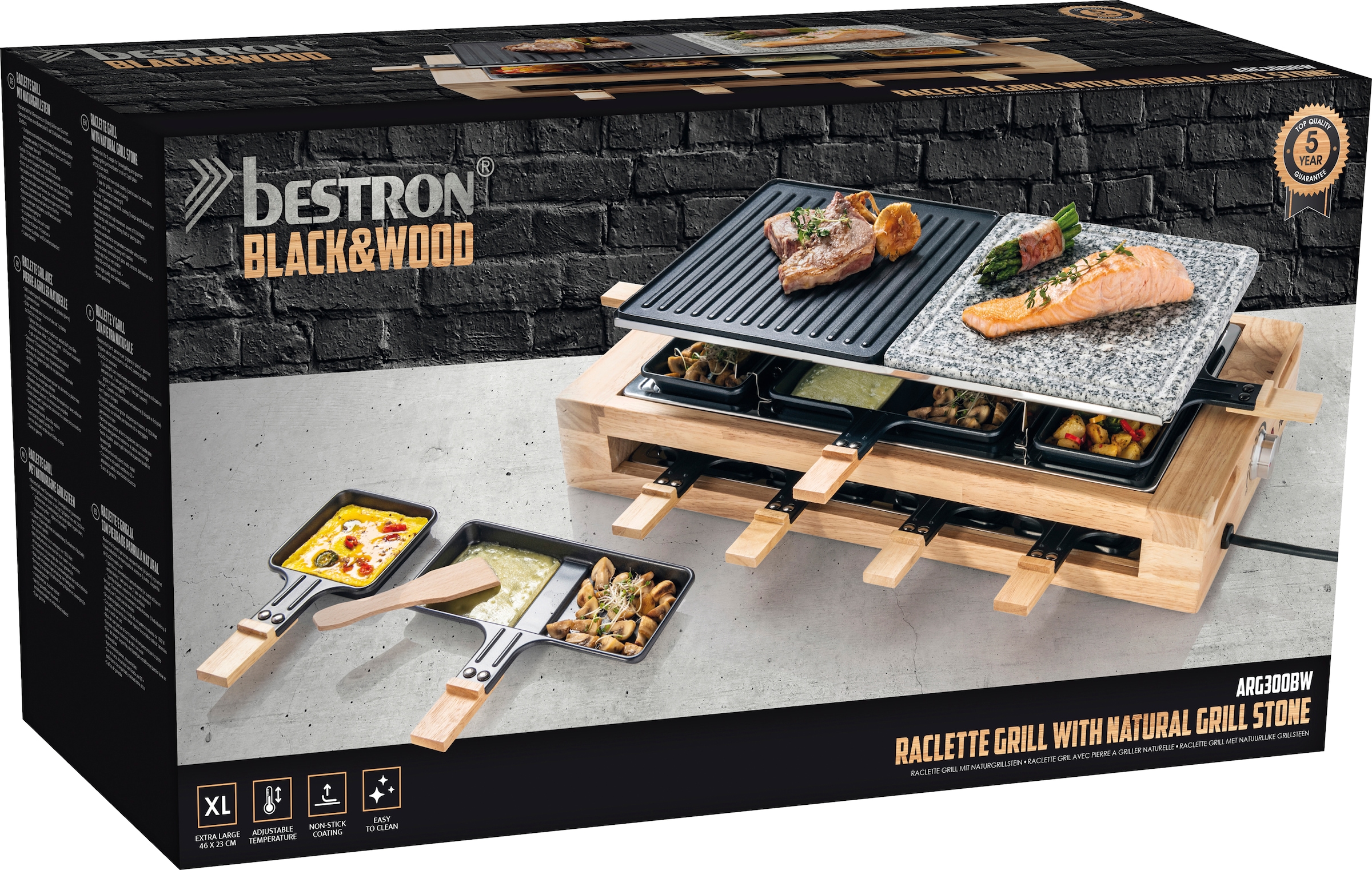 bestron Raclette online bei St. Naturstein- & 8 Grillplatte, XL Raclettepfännchen, antihaftbeschichtete W, 1500 Pfännchen-Set »ARG300BW Bambus«, inkl