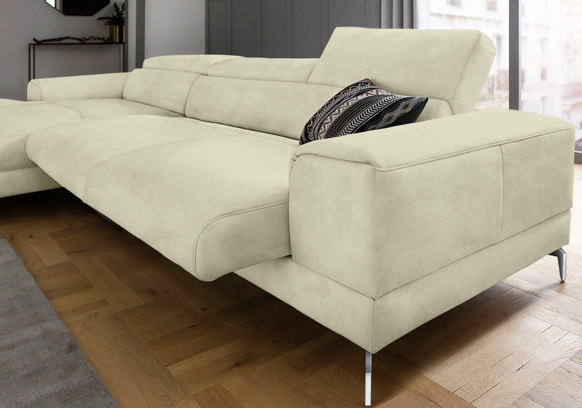 W.SCHILLIG Ecksofa »piedroo, Designsofa mit tollem Sitzkomfort, elegant und bequem, L-Form«, Kopfteilverstellung, wahlweise mit Sitztiefenverstellung, Breite 343cm