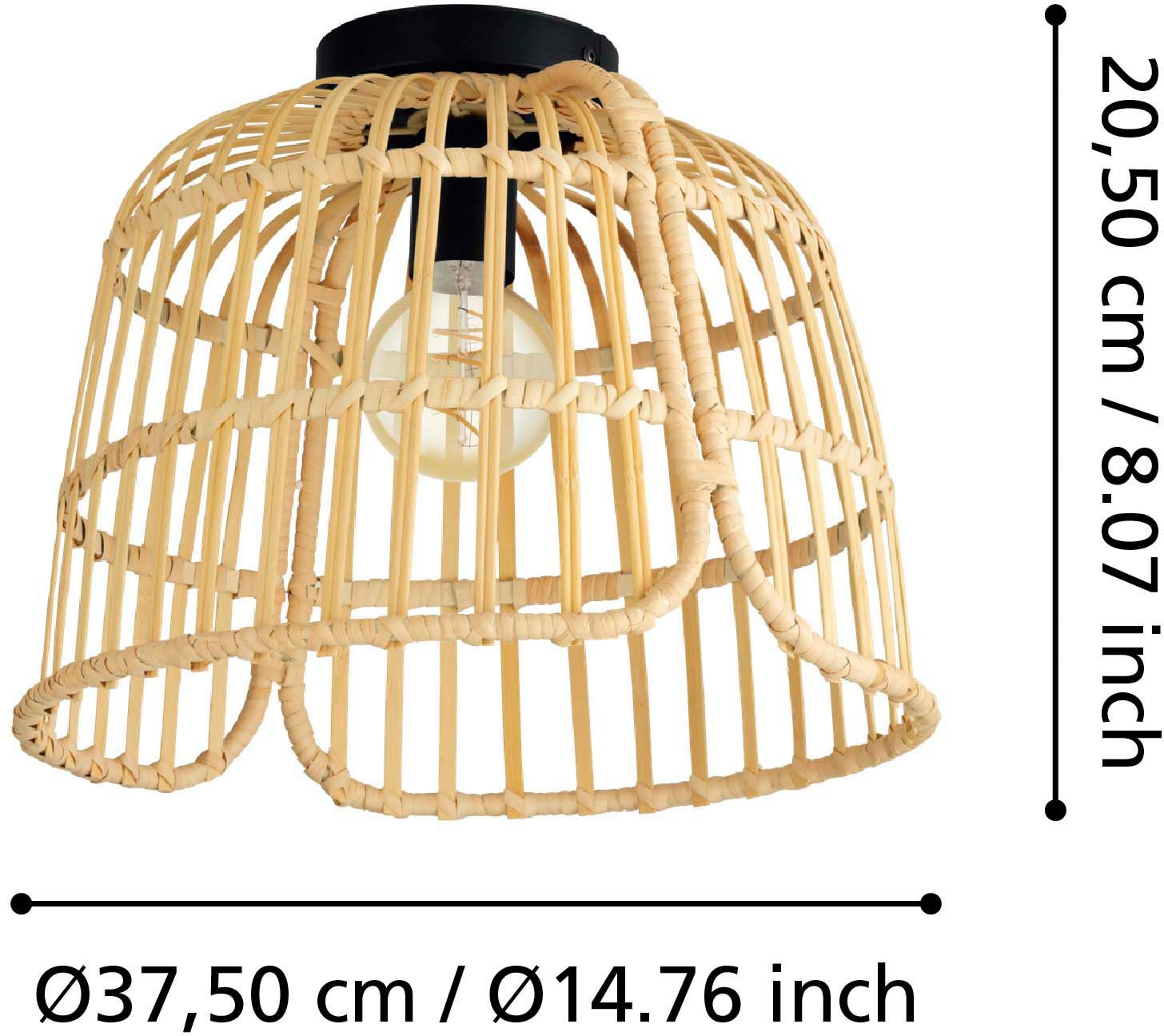 EGLO Deckenleuchte »GLYNEATH«, Leuchtmittel E27 | Leuchtmittel wechselbar-ohne Leuchtmittel, Deckenleuchte im Boho Style, Natur Wohnzimmerlampe, mit E27 Fassung