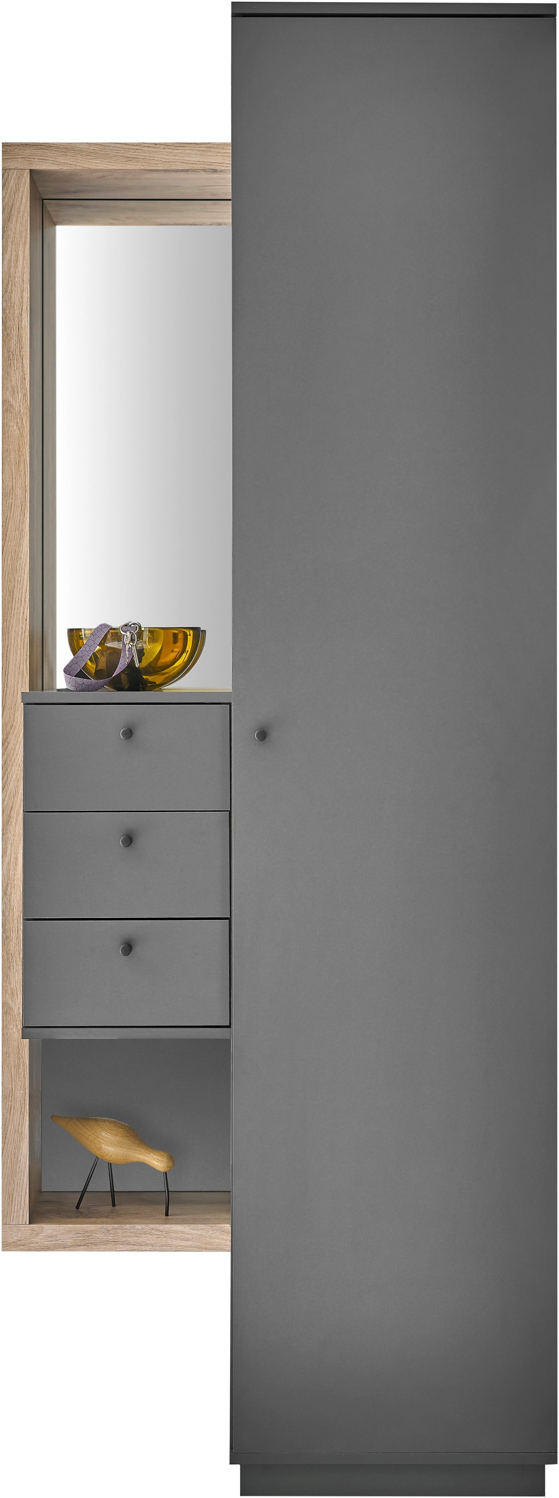 HBZ Garderobenschrank »Frame mit Spiegel, Flurgarderobe BxHxT 80x210x40 cm«, (1 St.), Mit 1 Tür, 1 Kleiderstange, 7 Einlegeböden, Kommode mit 3 Schubkästen