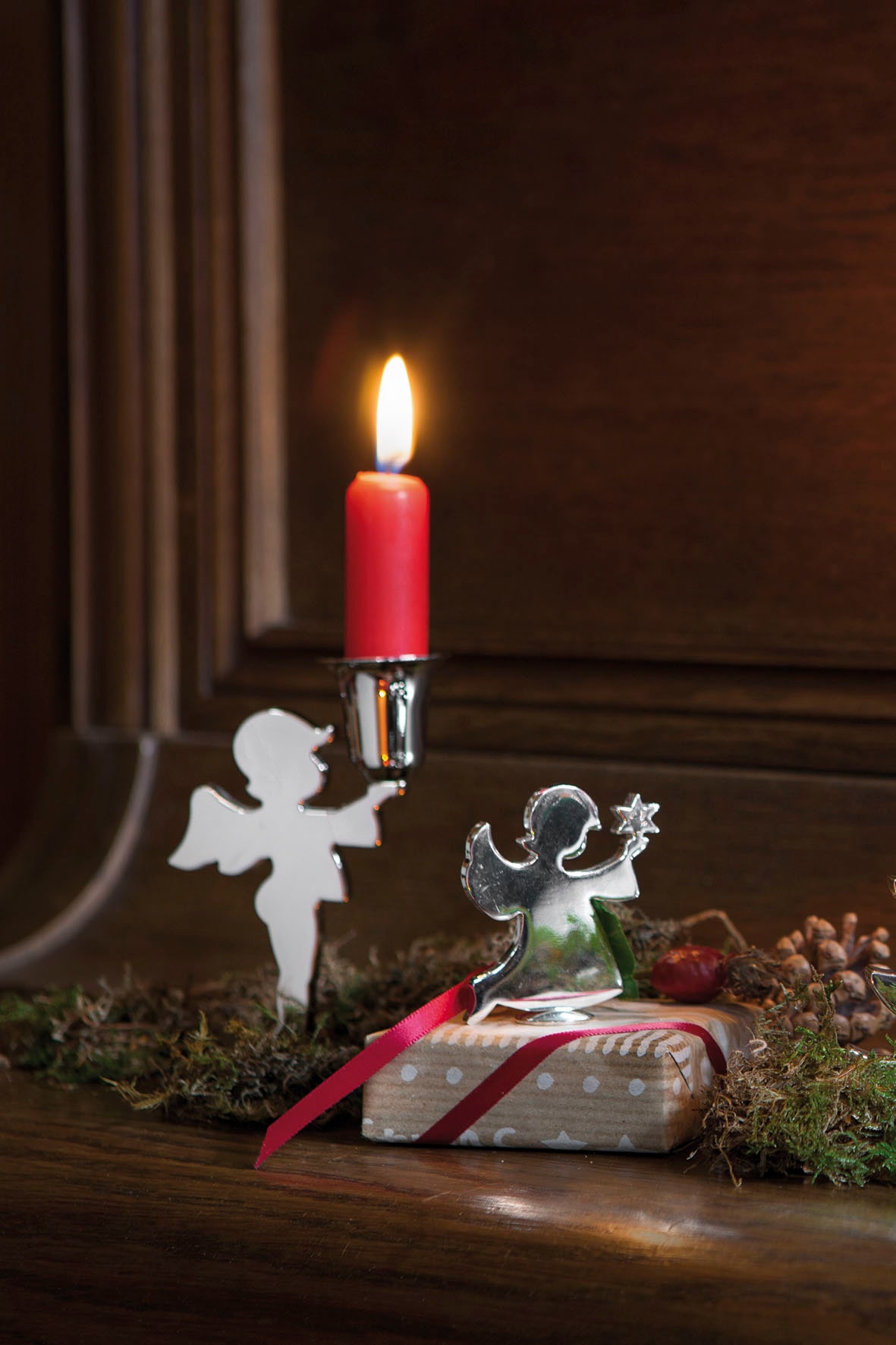 Fink Kerzenhalter »MINI HOLYDOLLY, Stabkerzenhalter aus Edelstahl«, (1 St.), Deko-Engel, Weihnachtsdeko, Höhe ca. 12,5 cm, Engelfigur, Dekofigur