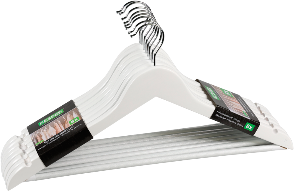 KESPER Kleiderbügel »Formkleiderbügel, 8er Set, FSC« mit rutschfestem Hosensteg und praktischen Rockkerben weiß