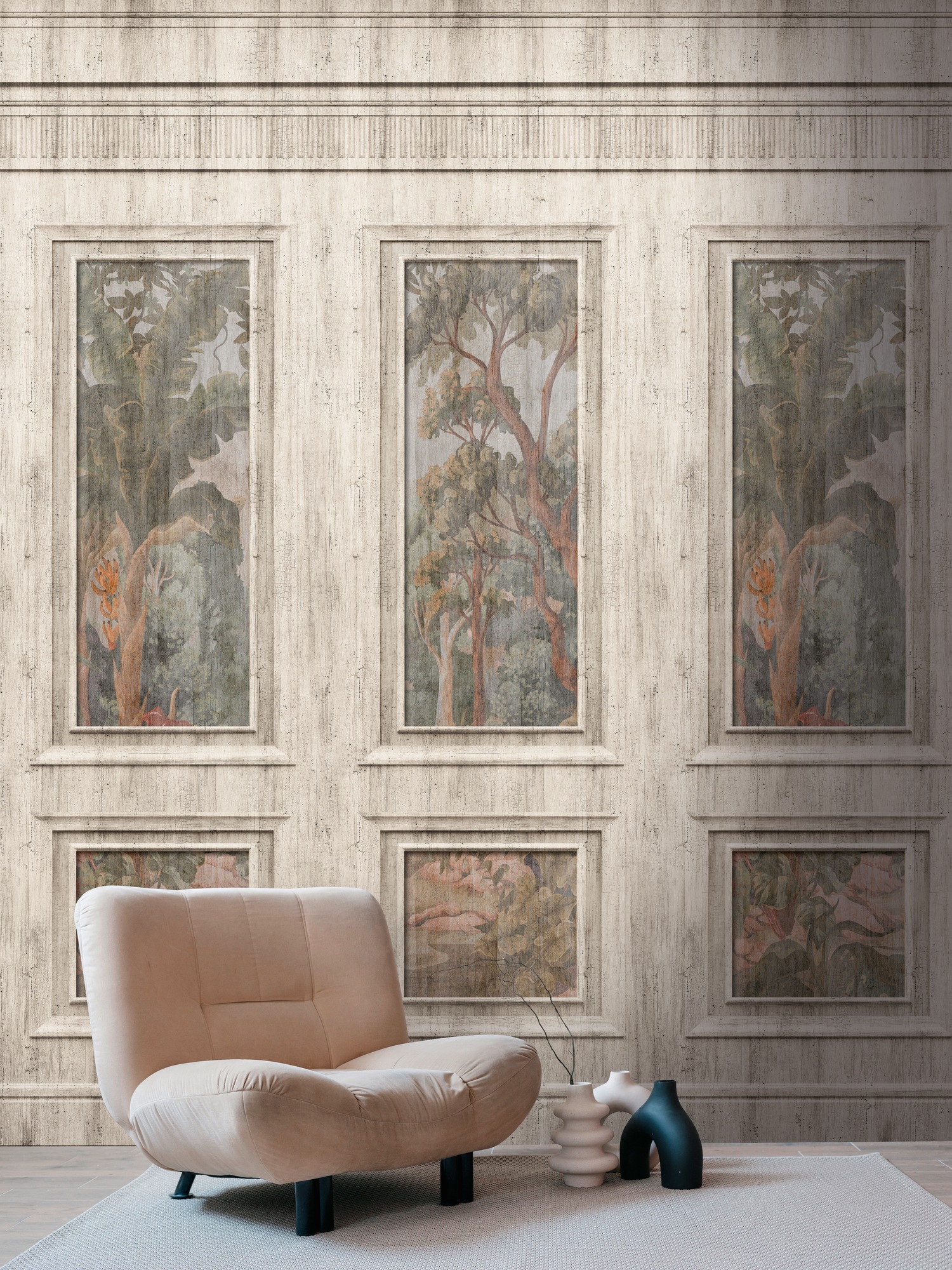 living walls Fototapete »Wallpanel Tapete Wandpaneele Motivtapete Wald Landhaus«, matt, Vliestapete Holz-Optik für Schlafzimmer Küche Wohnzimmer Wandpaneele