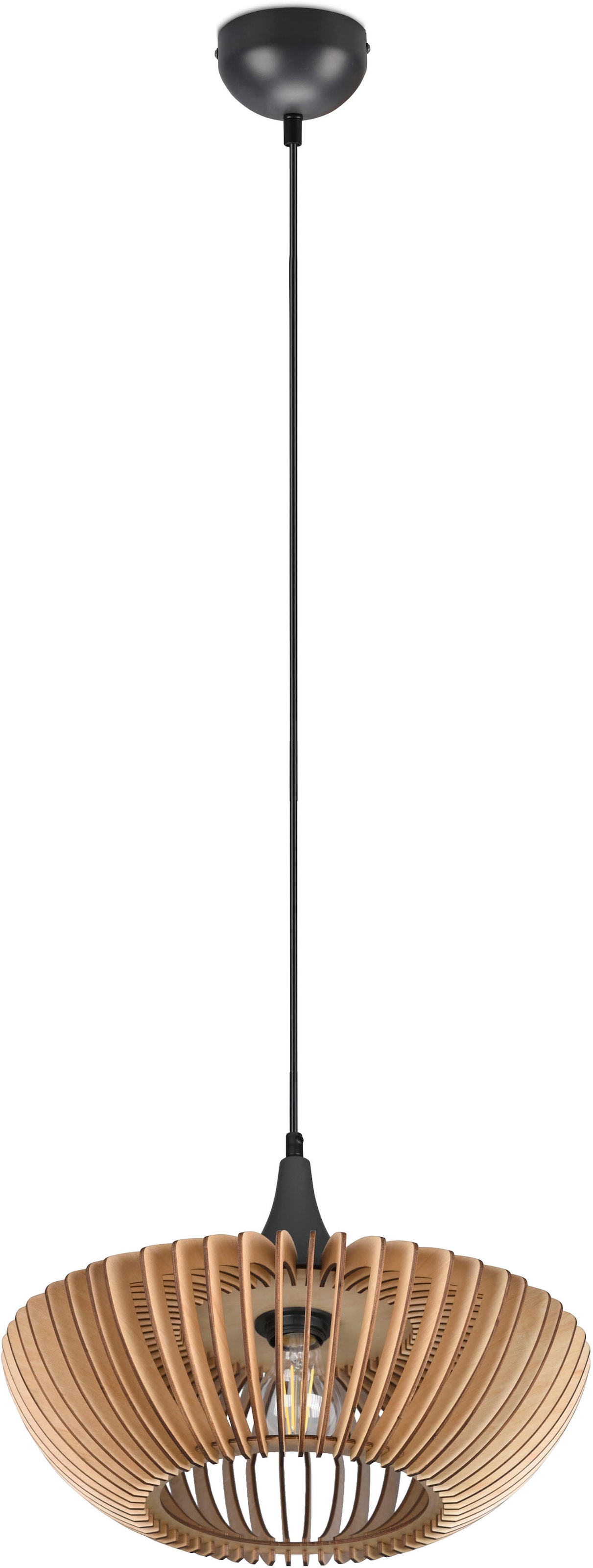 TRIO Leuchten Pendelleuchte »Colino«, 1 flammig, Leuchtmittel E27 | ohne Leuchtmittel, Hängelampe mit Holzschirm Ø40cm höhenverstellbar bis 150cm, exkl 1xE27