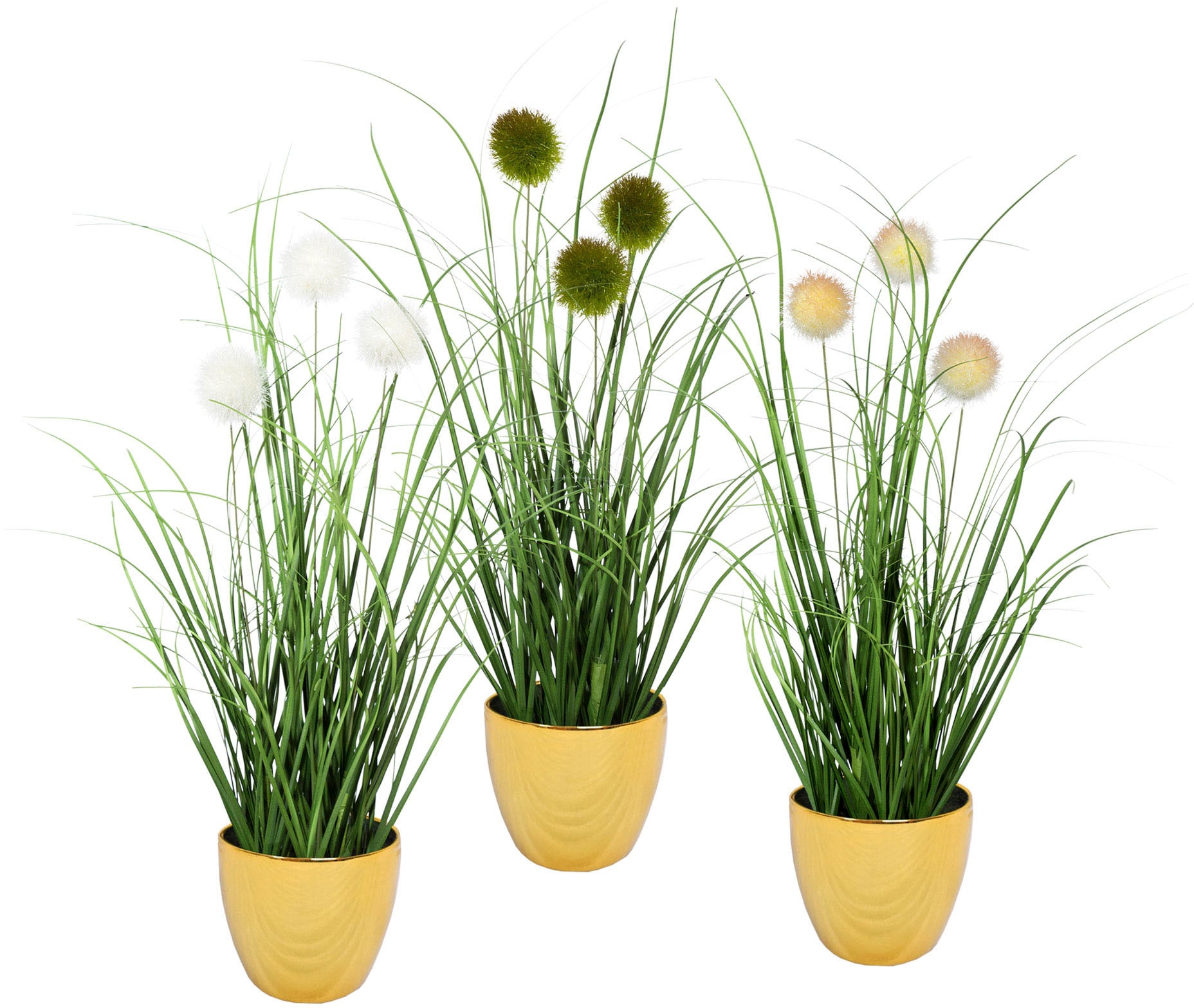Kunstgras »Grasbusch mit Kletten«, Kunstpflanze, Gras, im Topf, 3er-Set