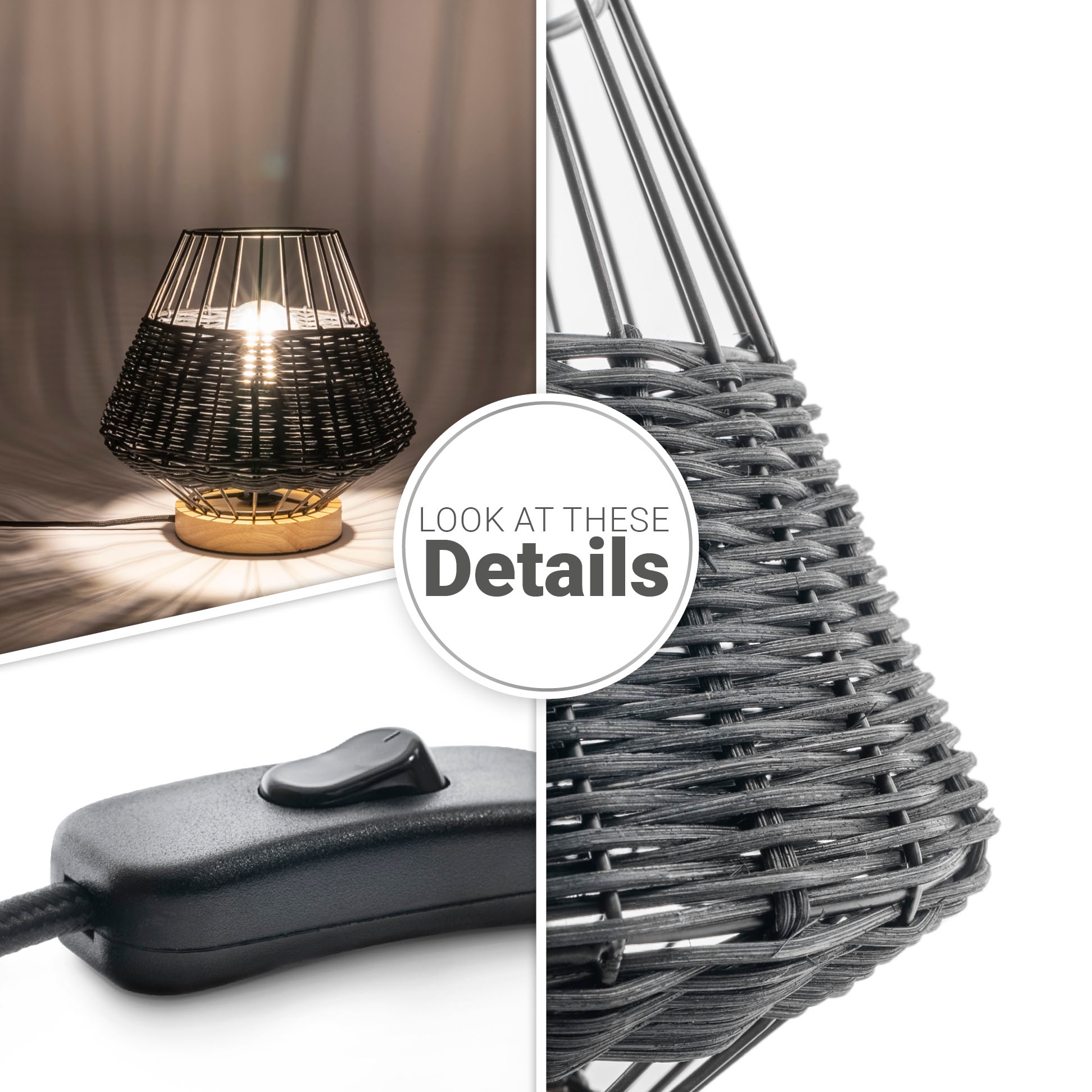 Paco Home Tischleuchte »PUNTO«, Rattan E27 online bestellen Boho Style Holz Rustikal Lampe LED Käfig Nacht