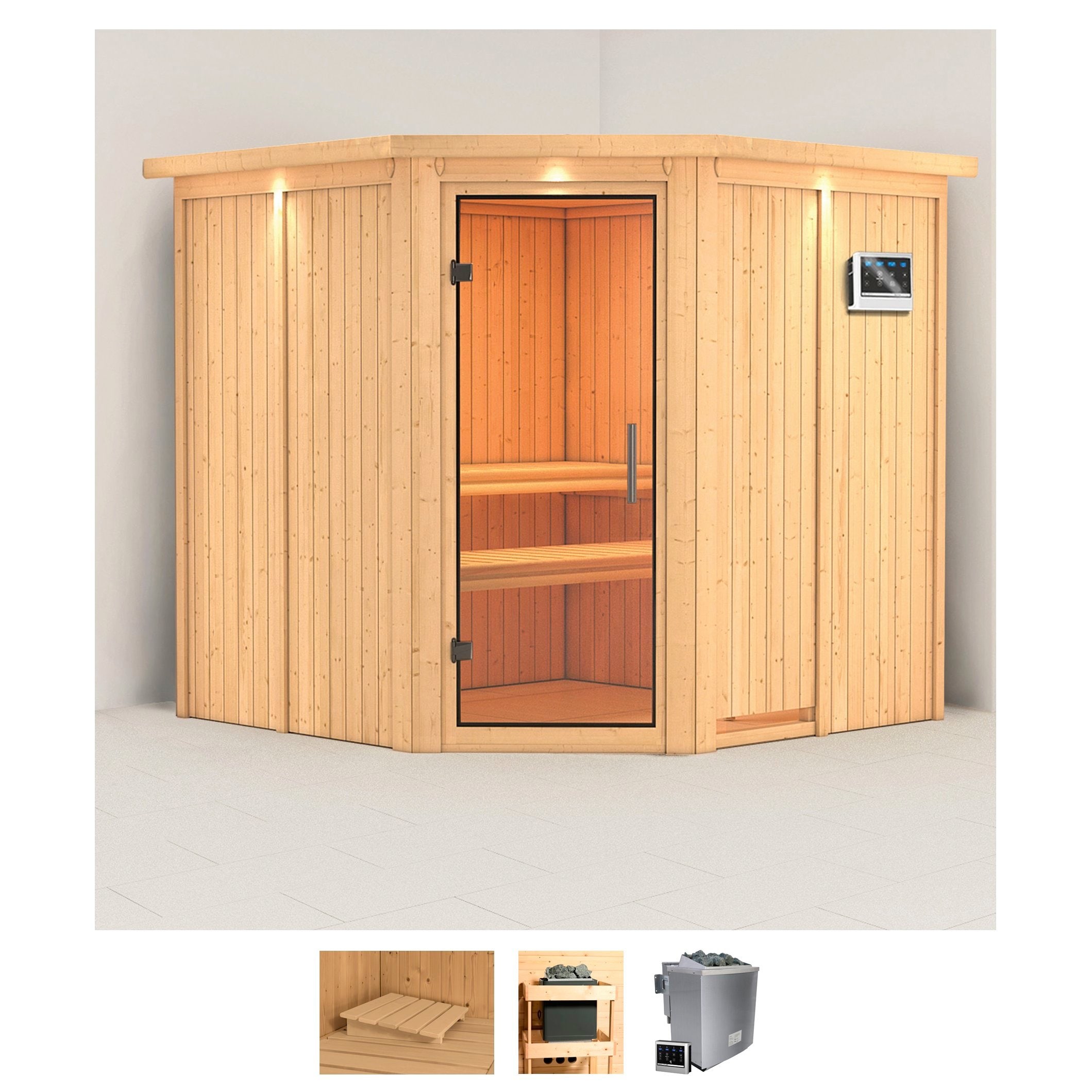 Karibu Sauna »Jarin« Set, 9-kW-Bio-Ofen mit externer Steuerung günstig online kaufen