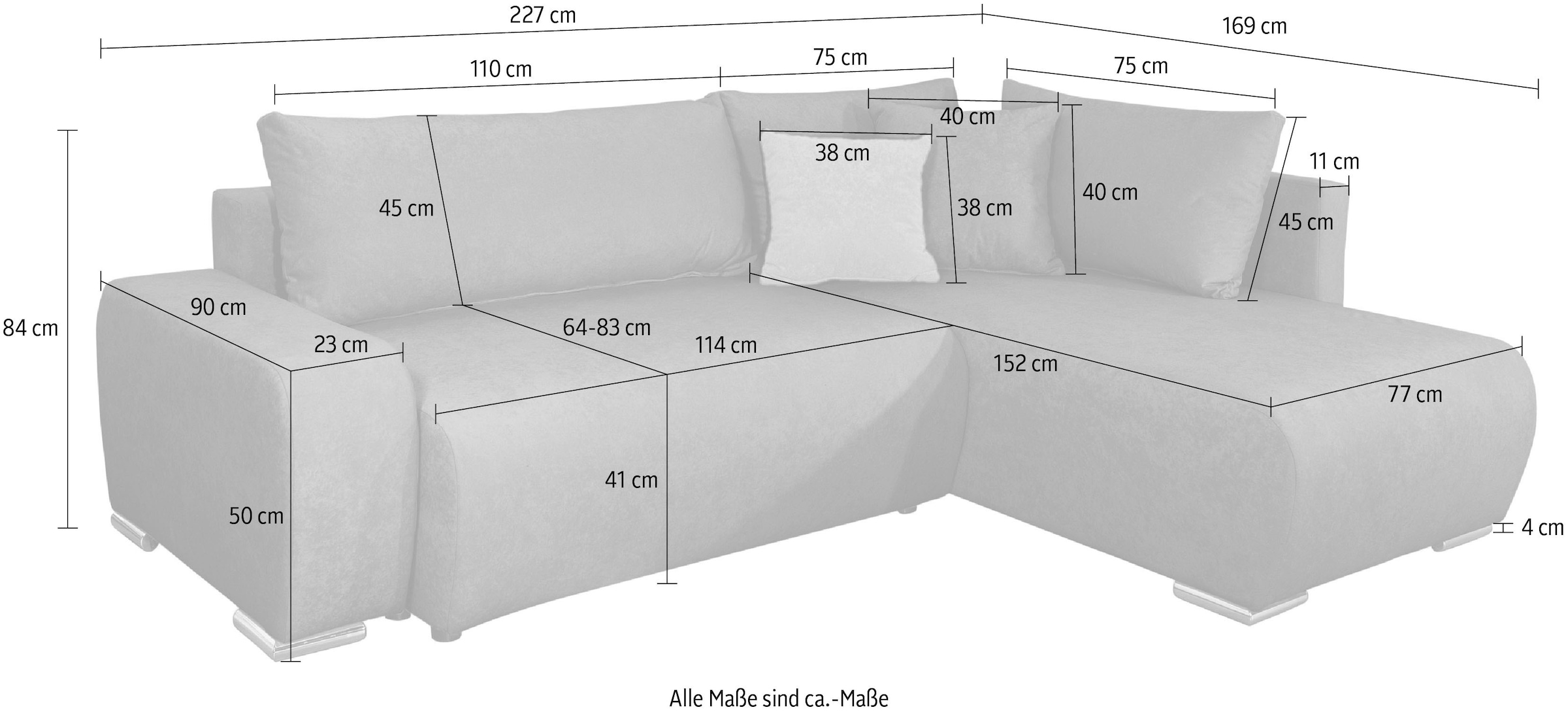COLLECTION AB Ecksofa »Poppy, L-Form, Breite 227 cm mit Schlaffunktion«