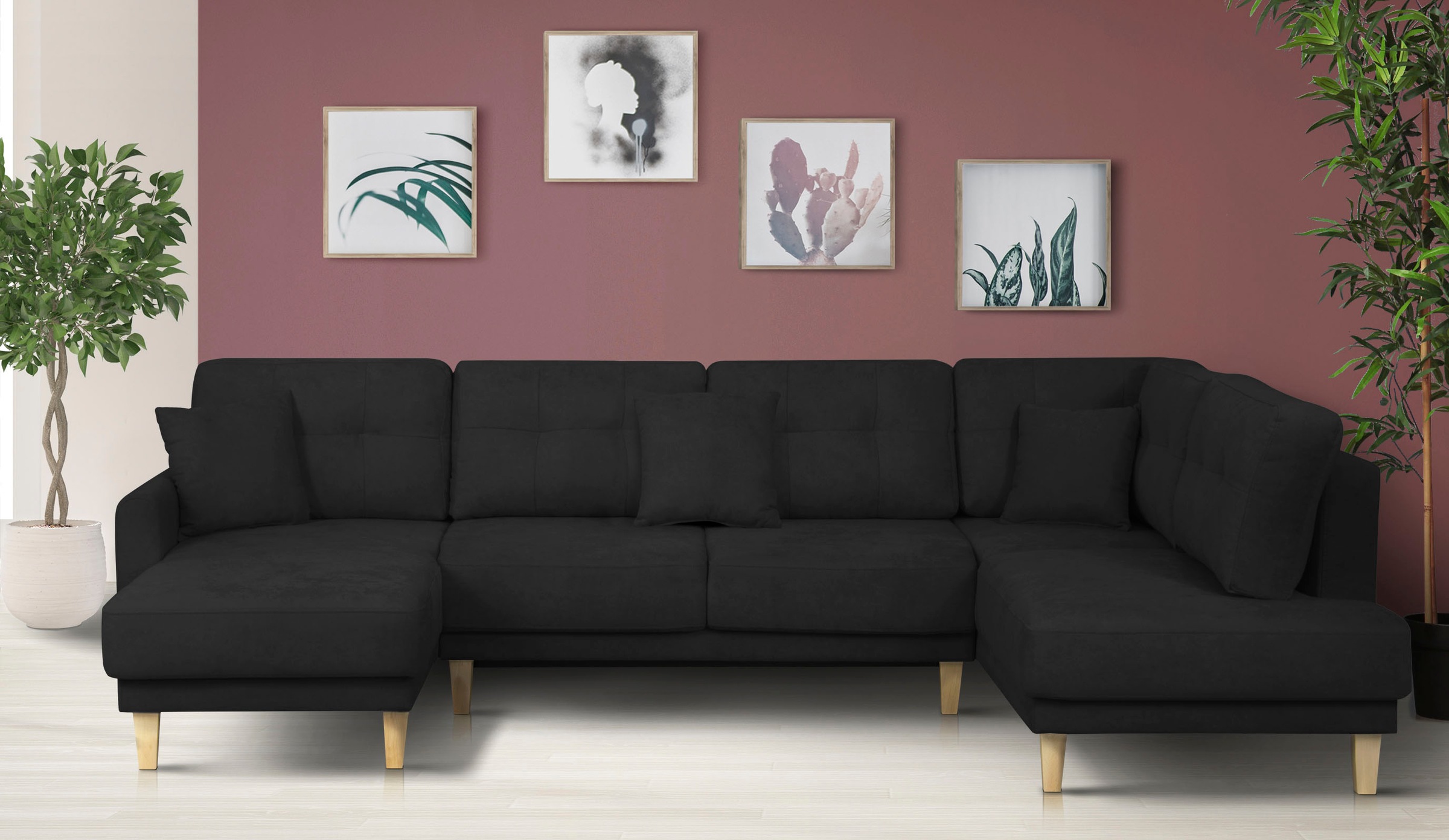 Home affaire Wohnlandschaft »TRIPLO U-Form wahlweise mit Schlaffunktion, B/T/H: 310/192/90 cm«, Schlafsofa, auch mit Bettkasten, Steppung im Rückenkissen