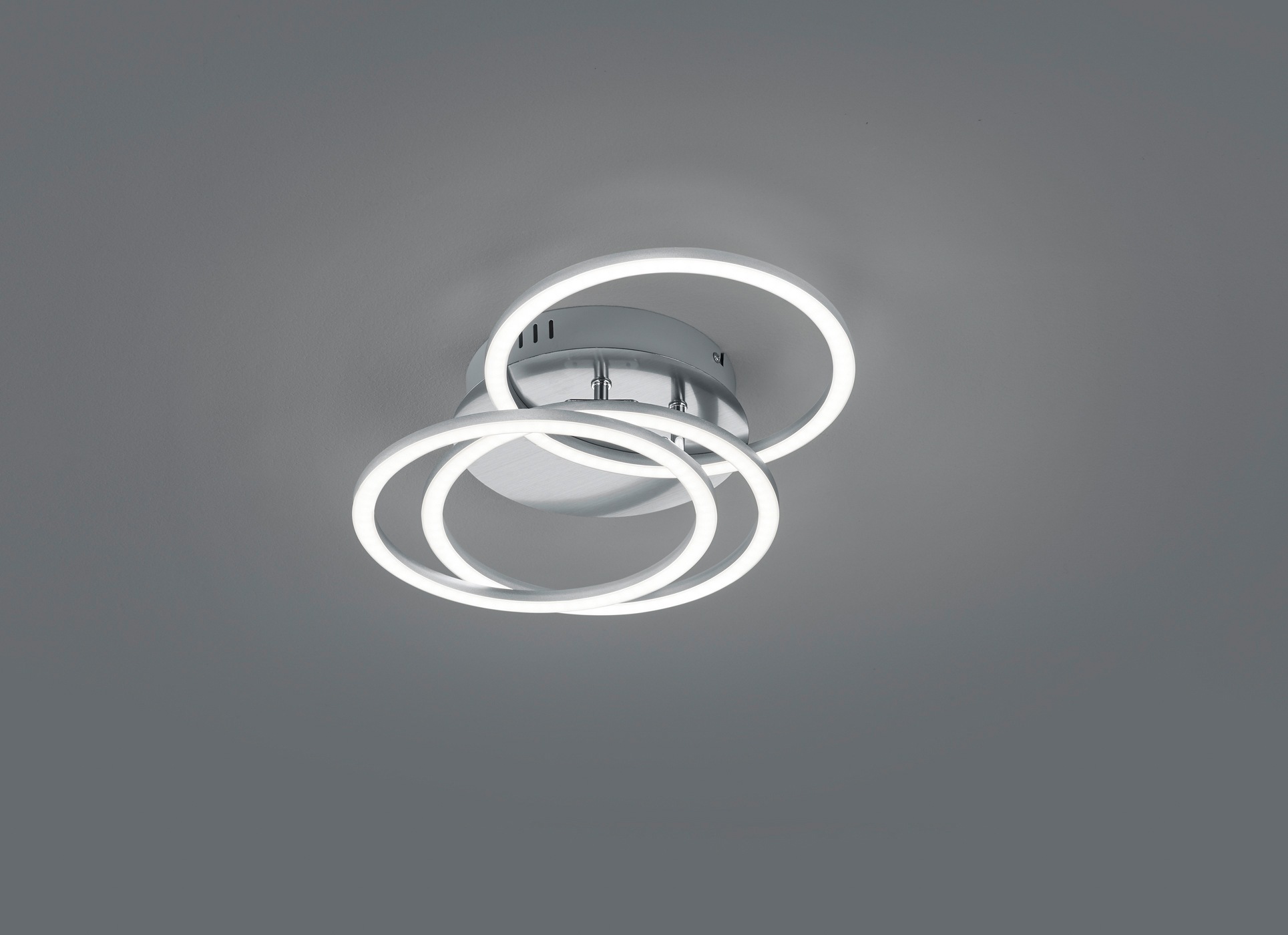 REALITY Leuchten LED Deckenleuchte »Circle«, 1 flammig, Leuchtmittel LED-Board | LED fest integriert, Deckenlampe Nickel matt mit schwenkbaren Ringen / inkl. Fernbedienung