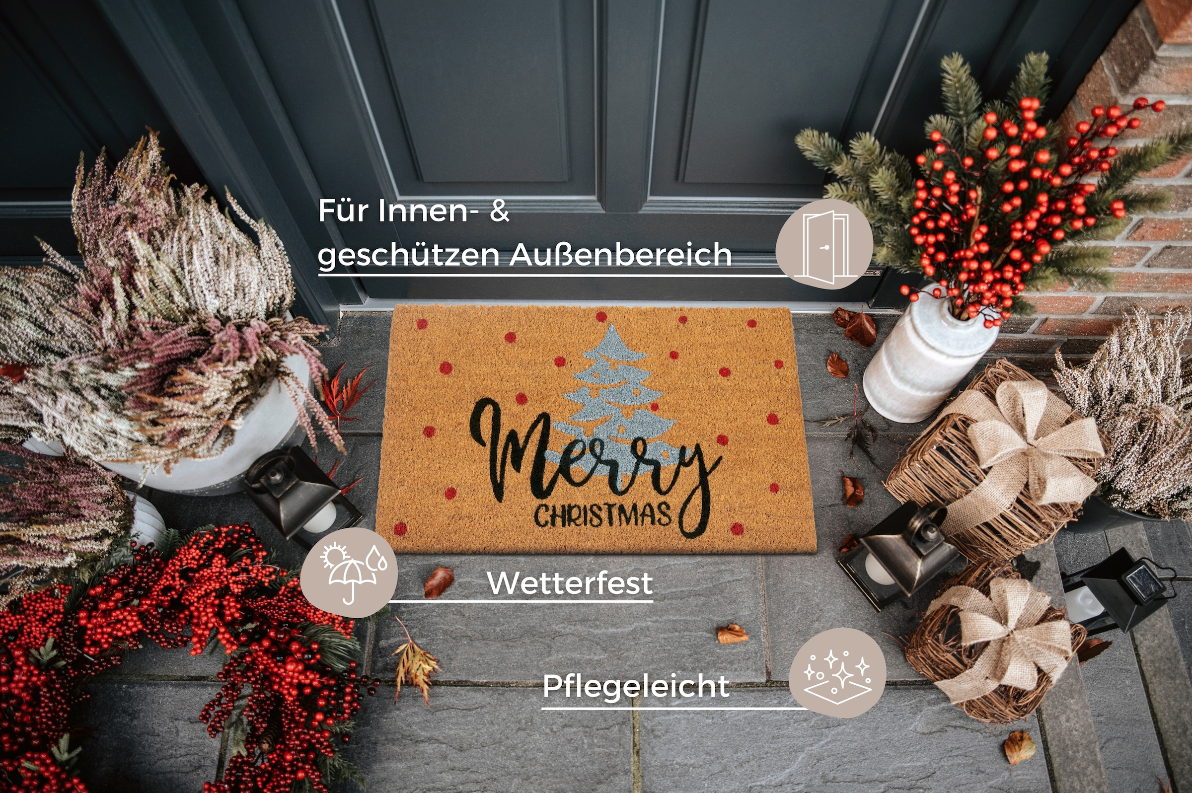 HANSE Home Fußmatte »Kokos Silver Christmas Gifts, Türmatte«, rechteckig, 15 mm Höhe, Schmutzfangmatte, Rutschfest, Outdoor, Weihnachten, Kokosmatte, Flur