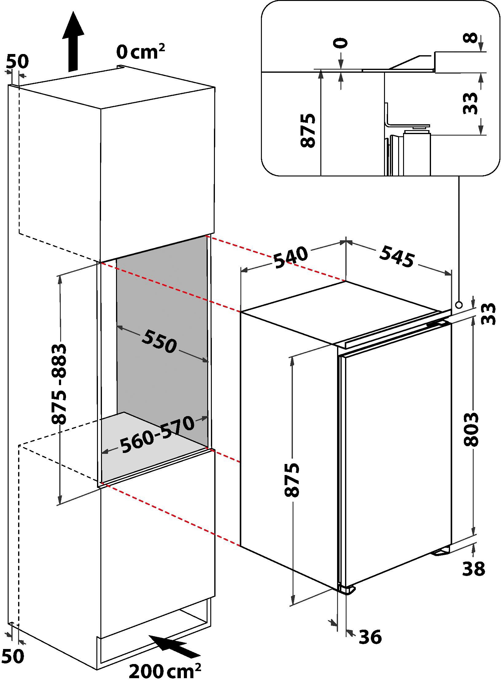 BAUKNECHT Einbaukühlschrank »KSI 9GF2E«, KSI 9GF2E, 87,5 cm hoch, 54 cm breit
