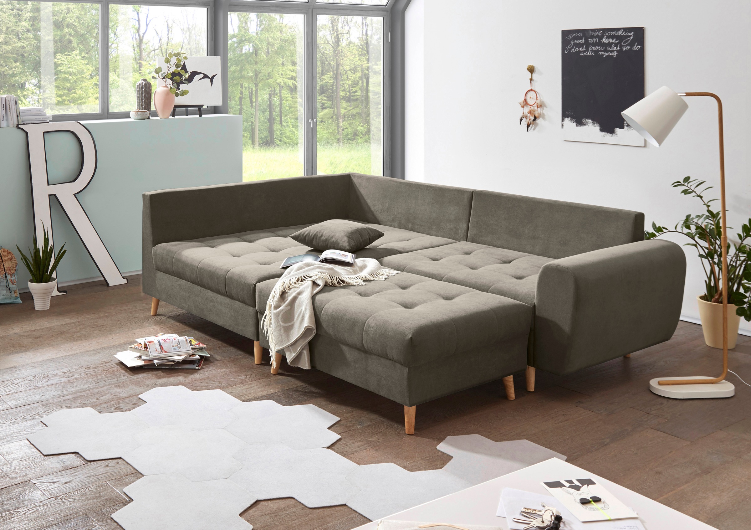 ED EXCITING DESIGN Ecksofa »Alice L-Form«, (Set), mit Hocker & 3 Zierkissen