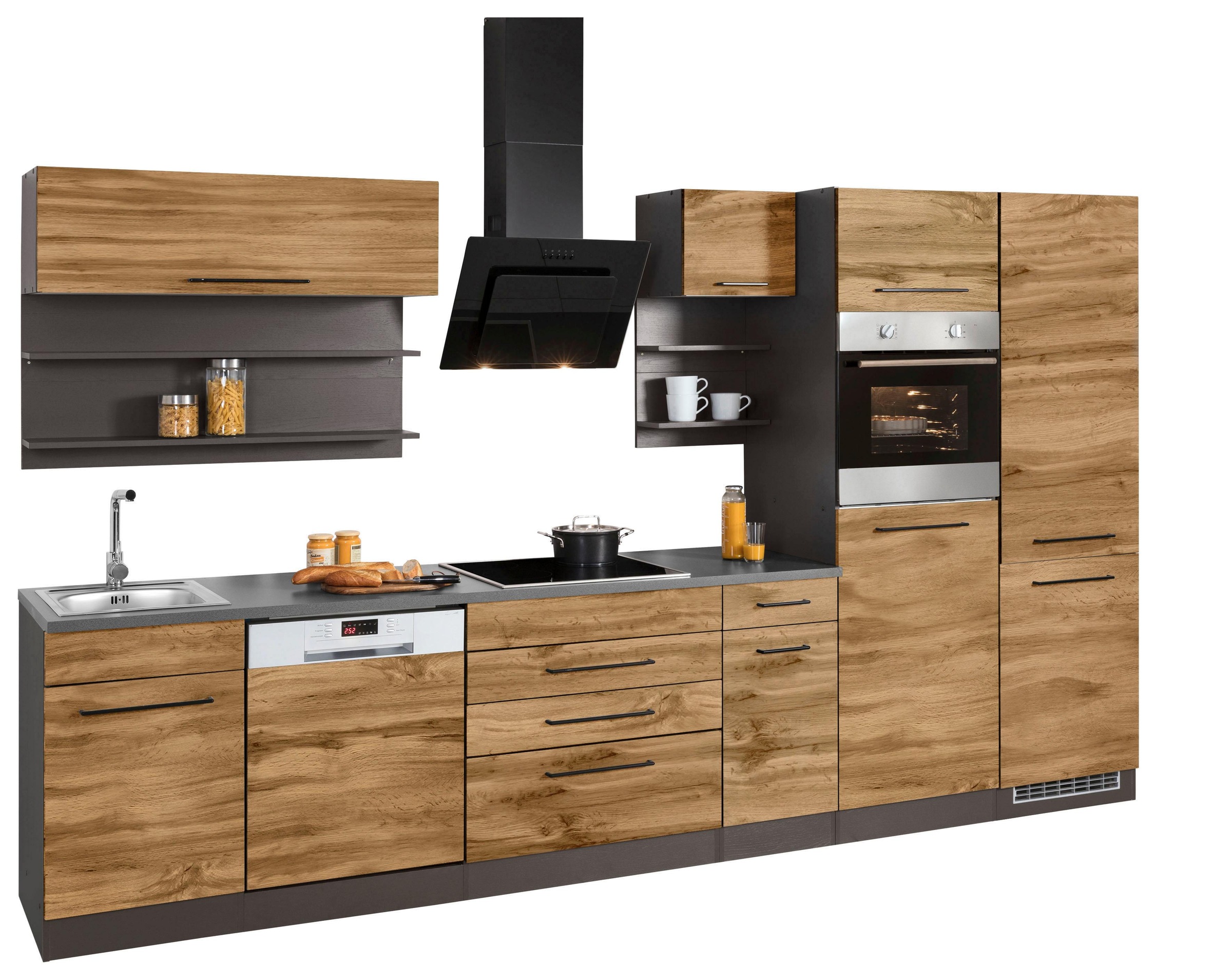 KOCHSTATION Küchenzeile »KS-Tulsa« mit E-Geräten, Breite 350 cm, schwarze M günstig online kaufen